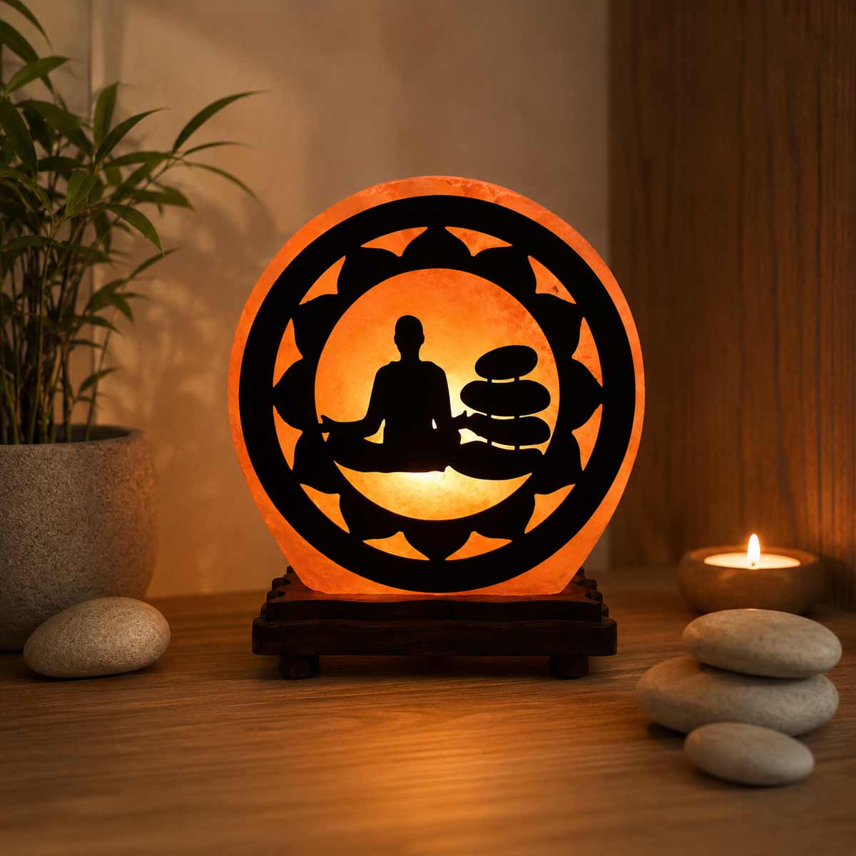 Lampe ronde Zen M�ditation en Sel de l�Himalaya