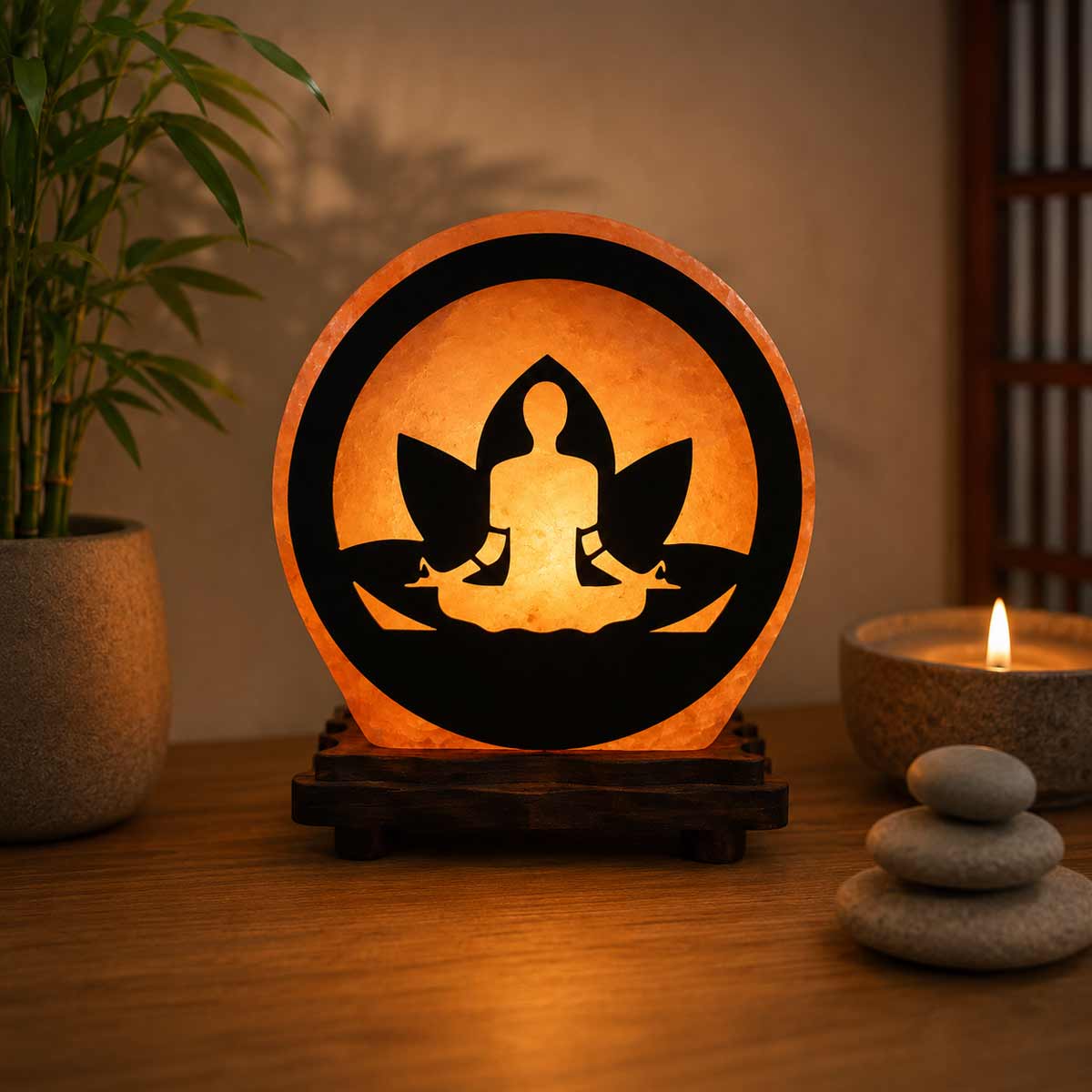 Lampe ronde Zen Lotus en Sel de l�Himalaya