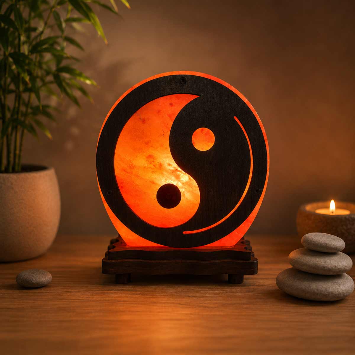 Lampe ronde Yin Yang en Sel de l�Himalaya