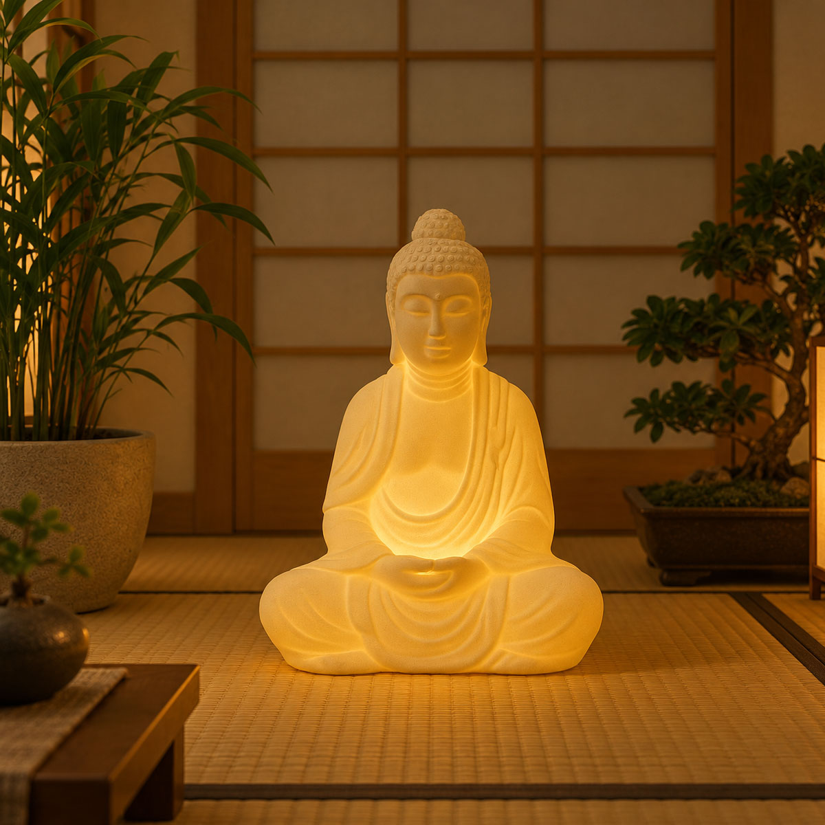 Lampe Bouddha en porcelaine blanche 29,8 cm Lightmeup