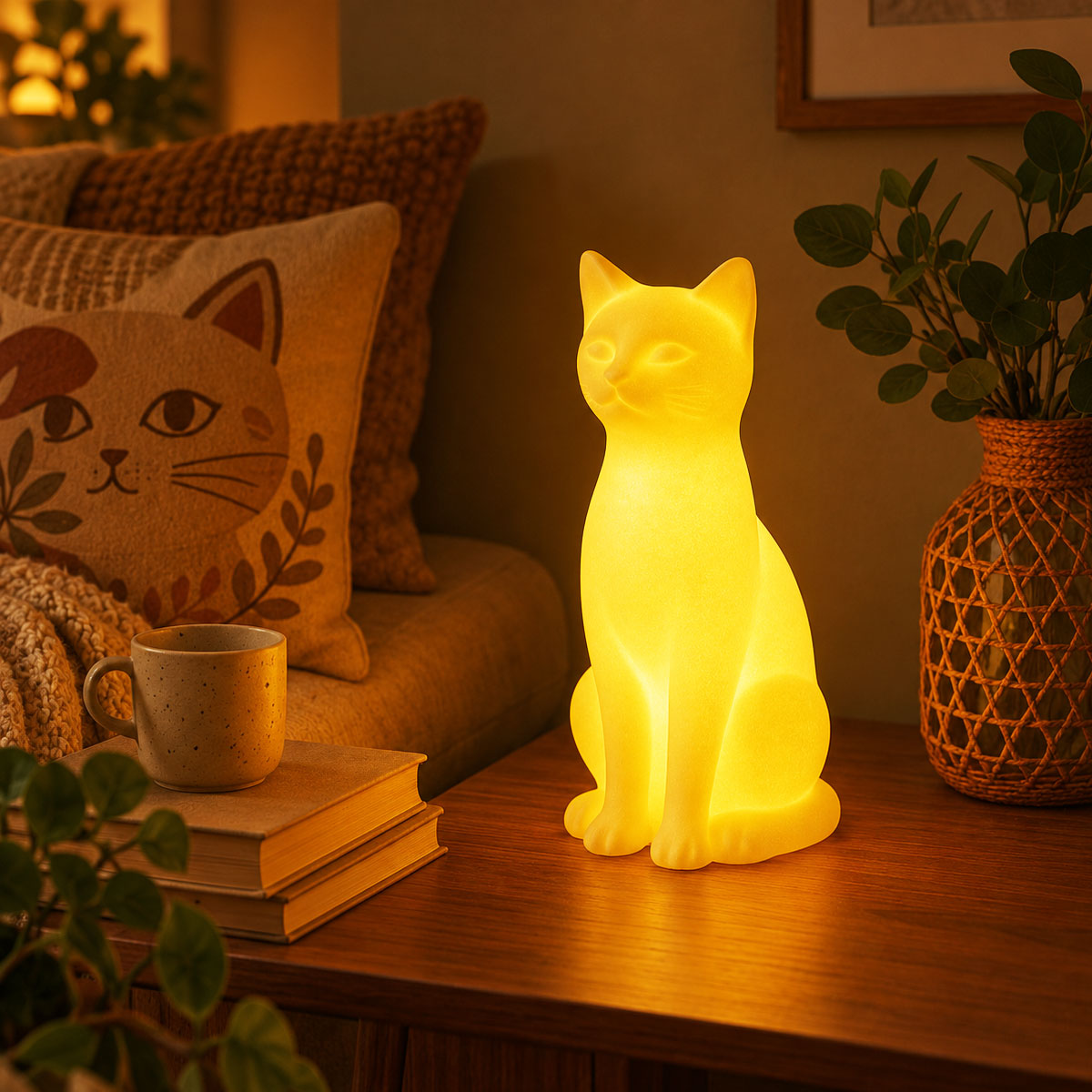 Lampe chat en porcelaine blanche � poser - 30 cm