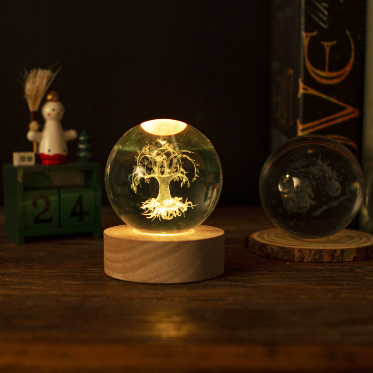 Veilleuse LED 3D arbre de vie boule de verre Lightmeup