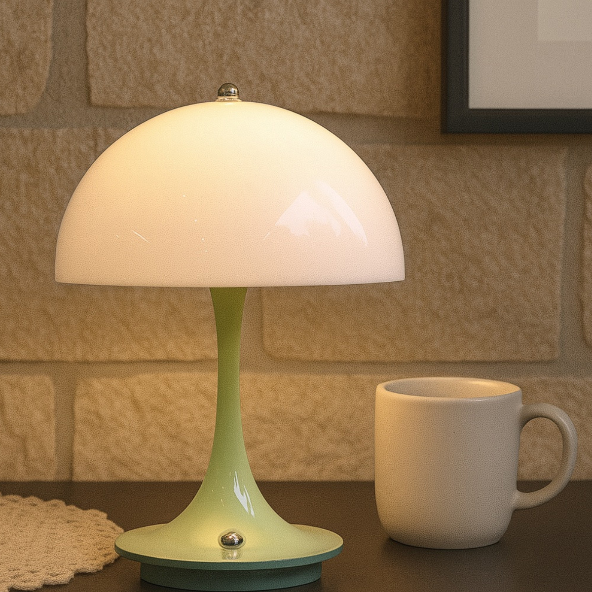 Lampe champignon tactile vert pastel et cr�me Lightmeup