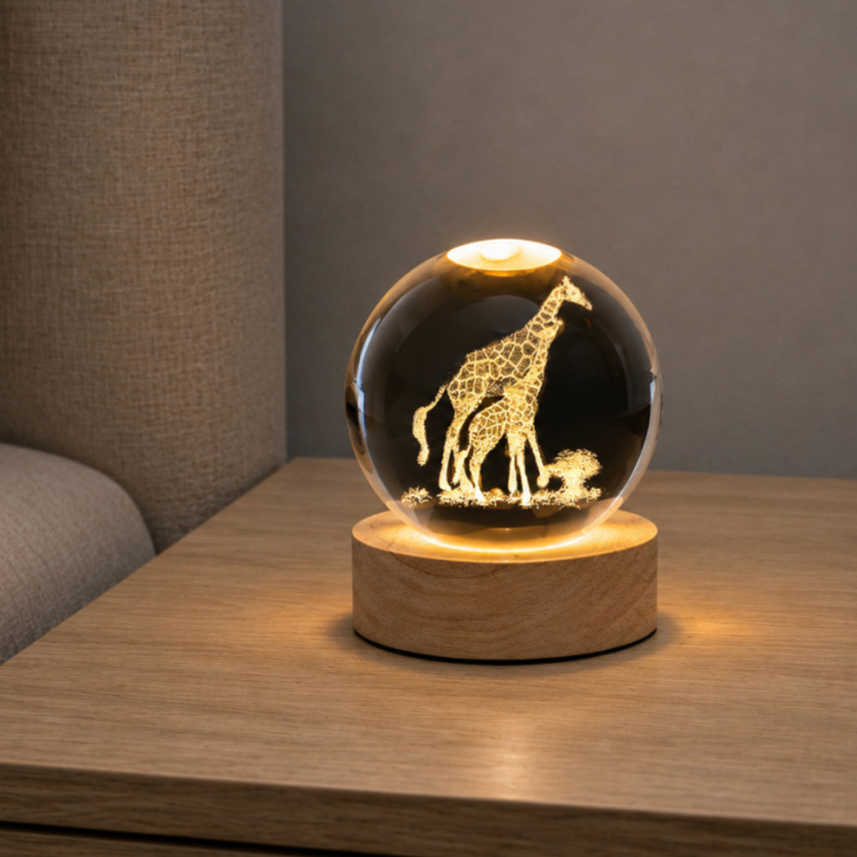 Veilleuse LED 3D girafe et girafon en verre 10,7 cm