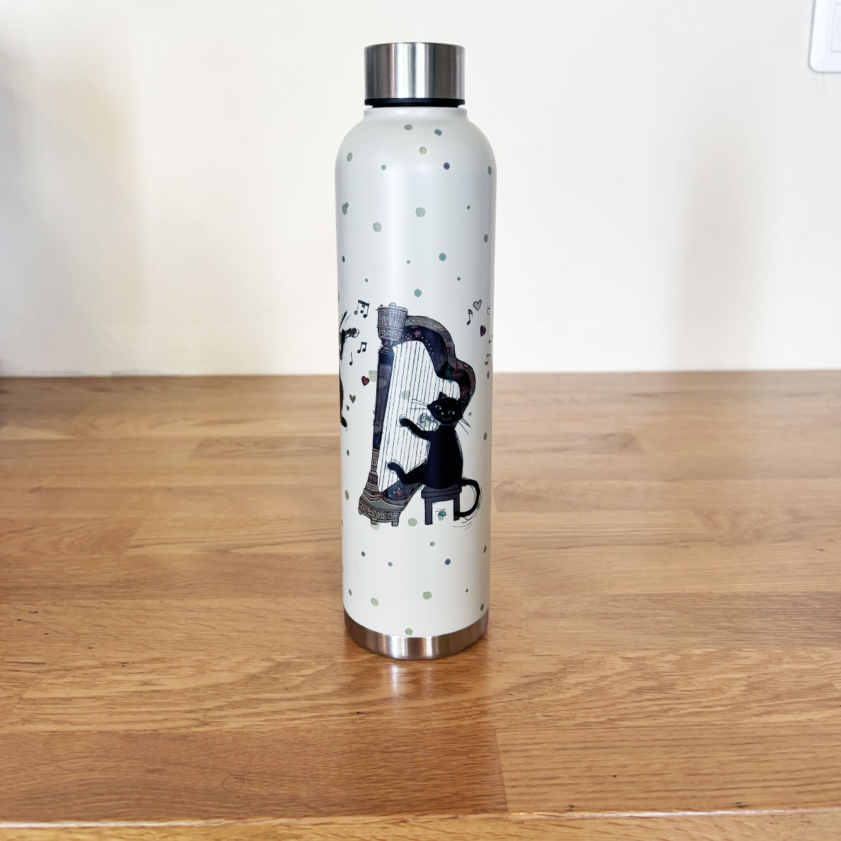 Bouteille isotherme beige en inox Chat Musicien  750 ml