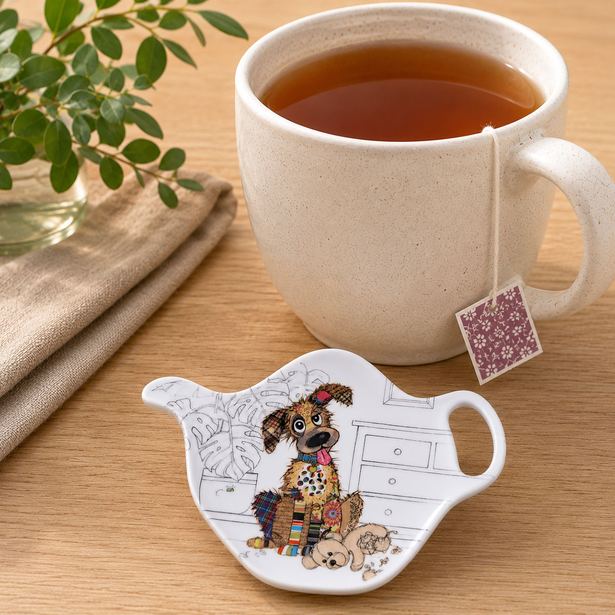 Repose-sachet de th� chien en m�lamine