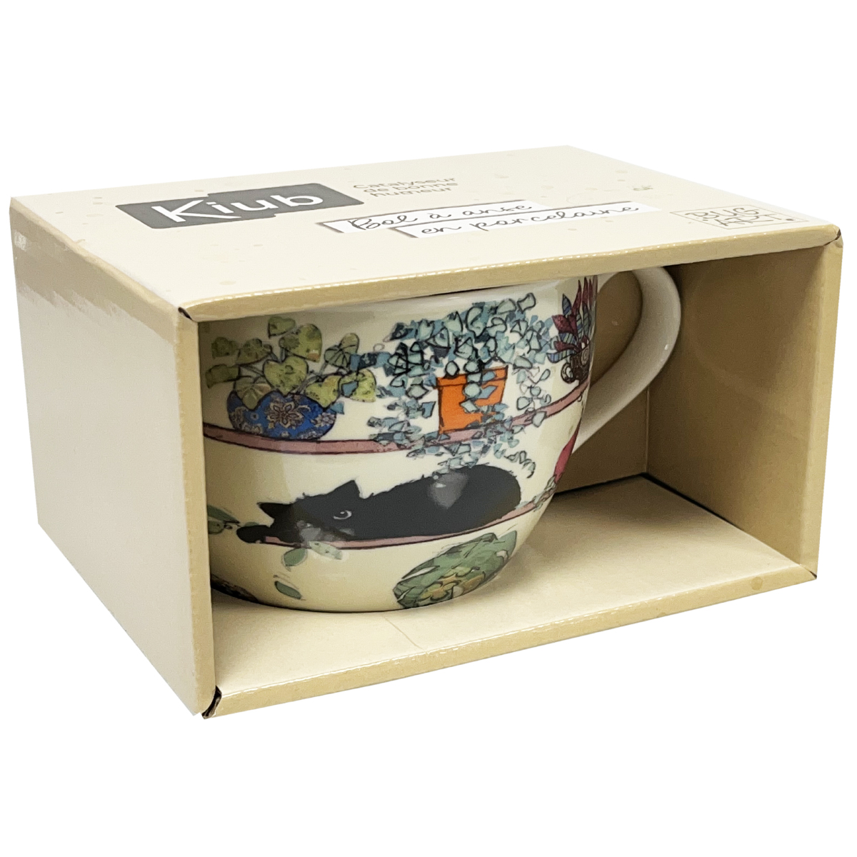 Bol chaton et plantes en porcelaine