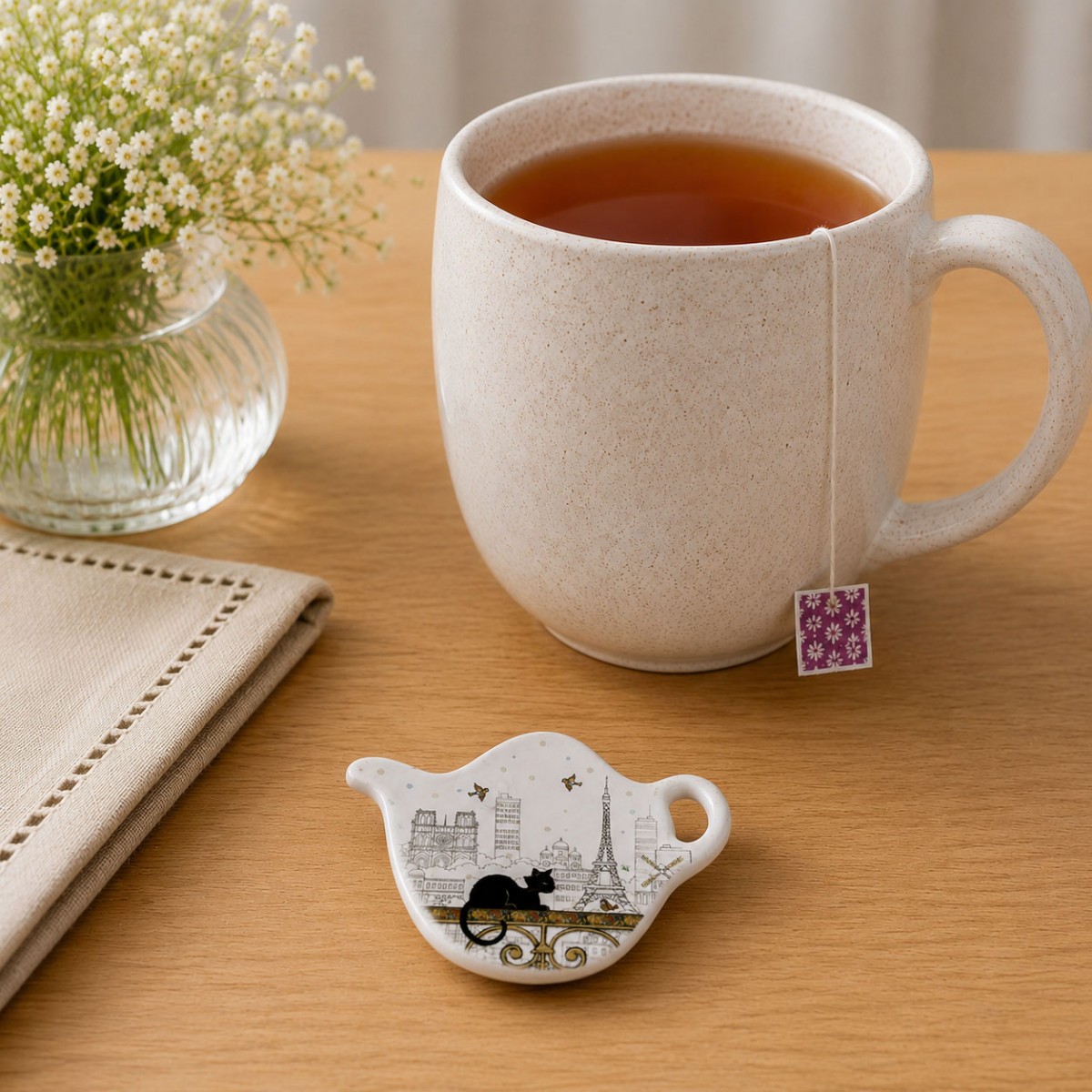 Repose-sachet de th� chat de Paris en m�lamine