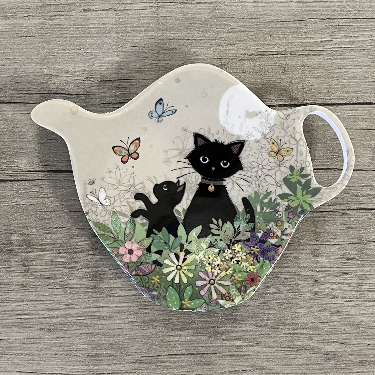 Soucoupe pour sachet de th  Chat et chaton dans le jardin