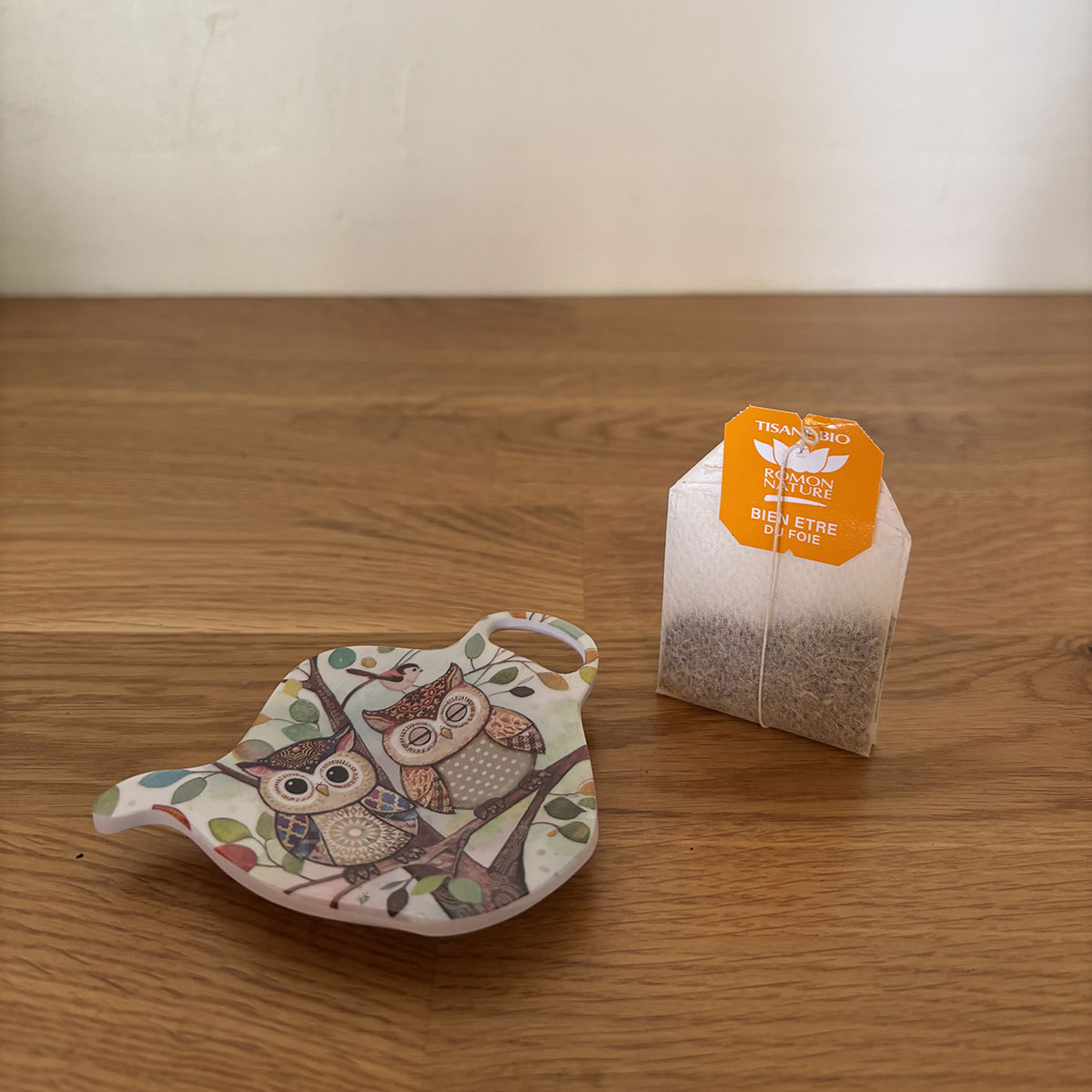 Repose-sachet de th en mlamine  Couple de chouettes