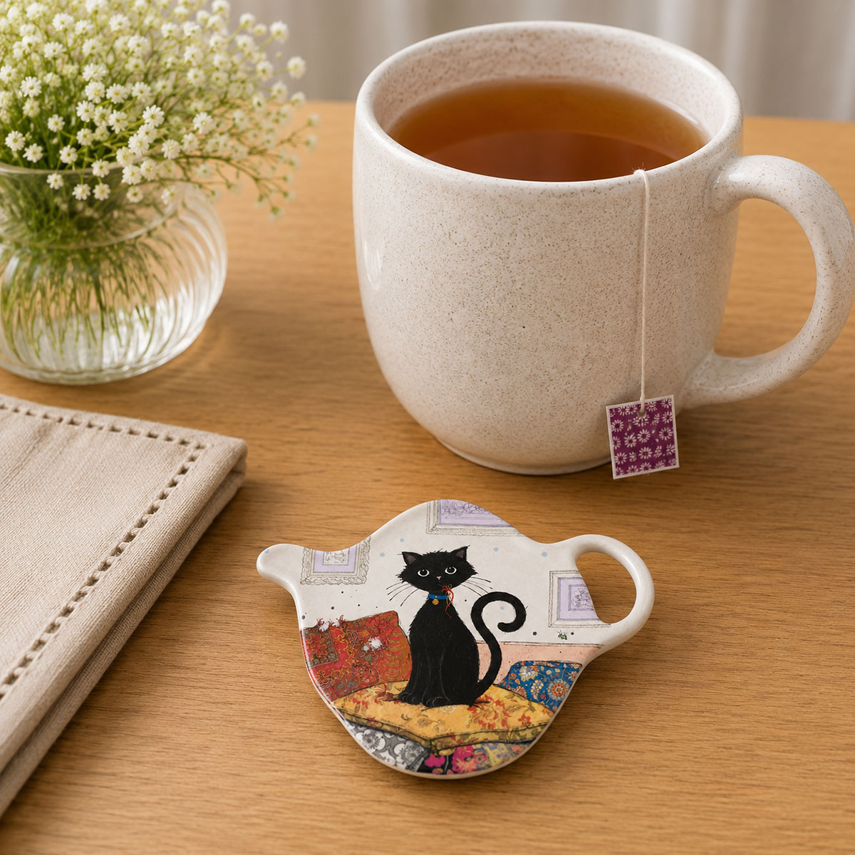 Repose-sachet de th� chat de Paris en m�lamine