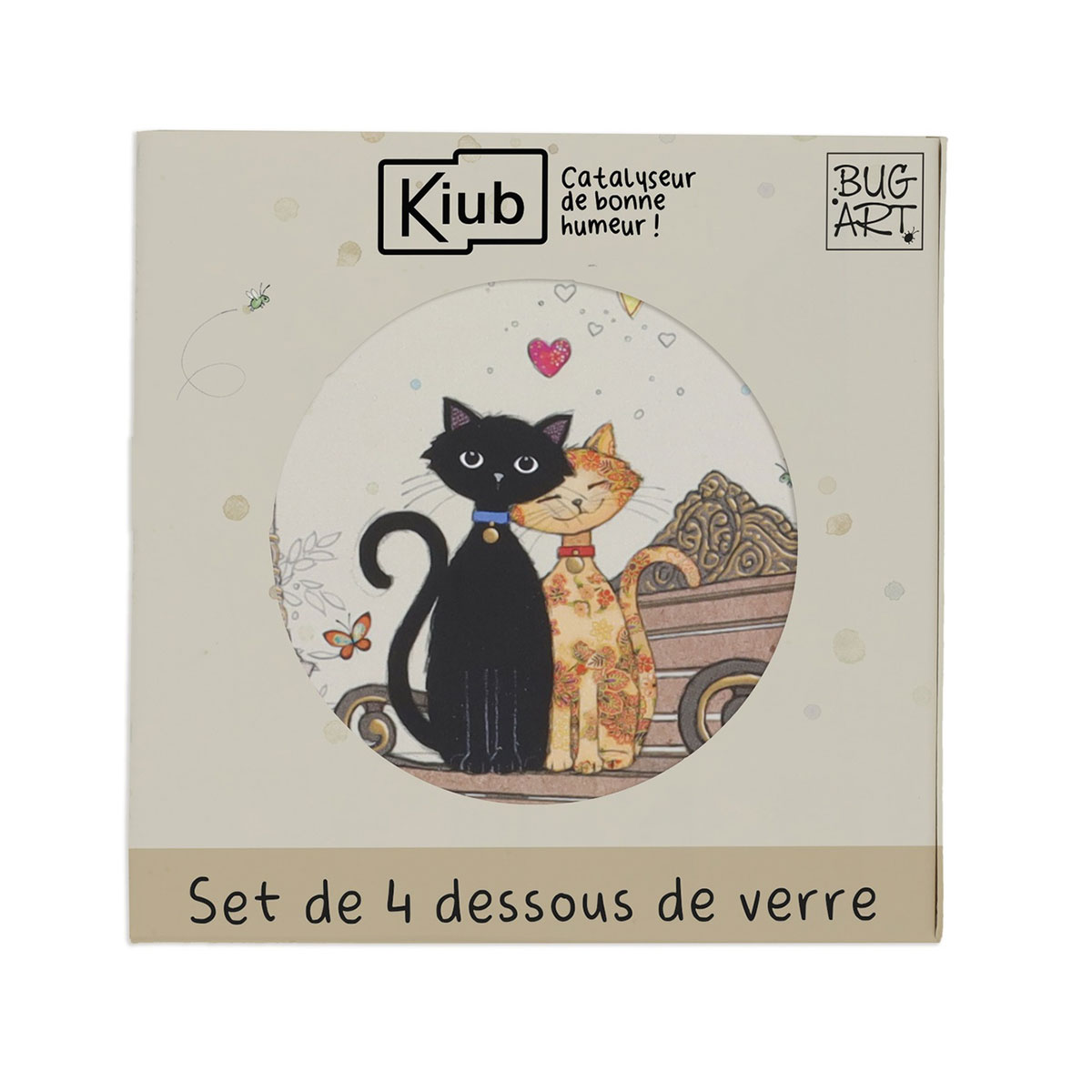 Set de 4 dessous de verre chats Bug Art