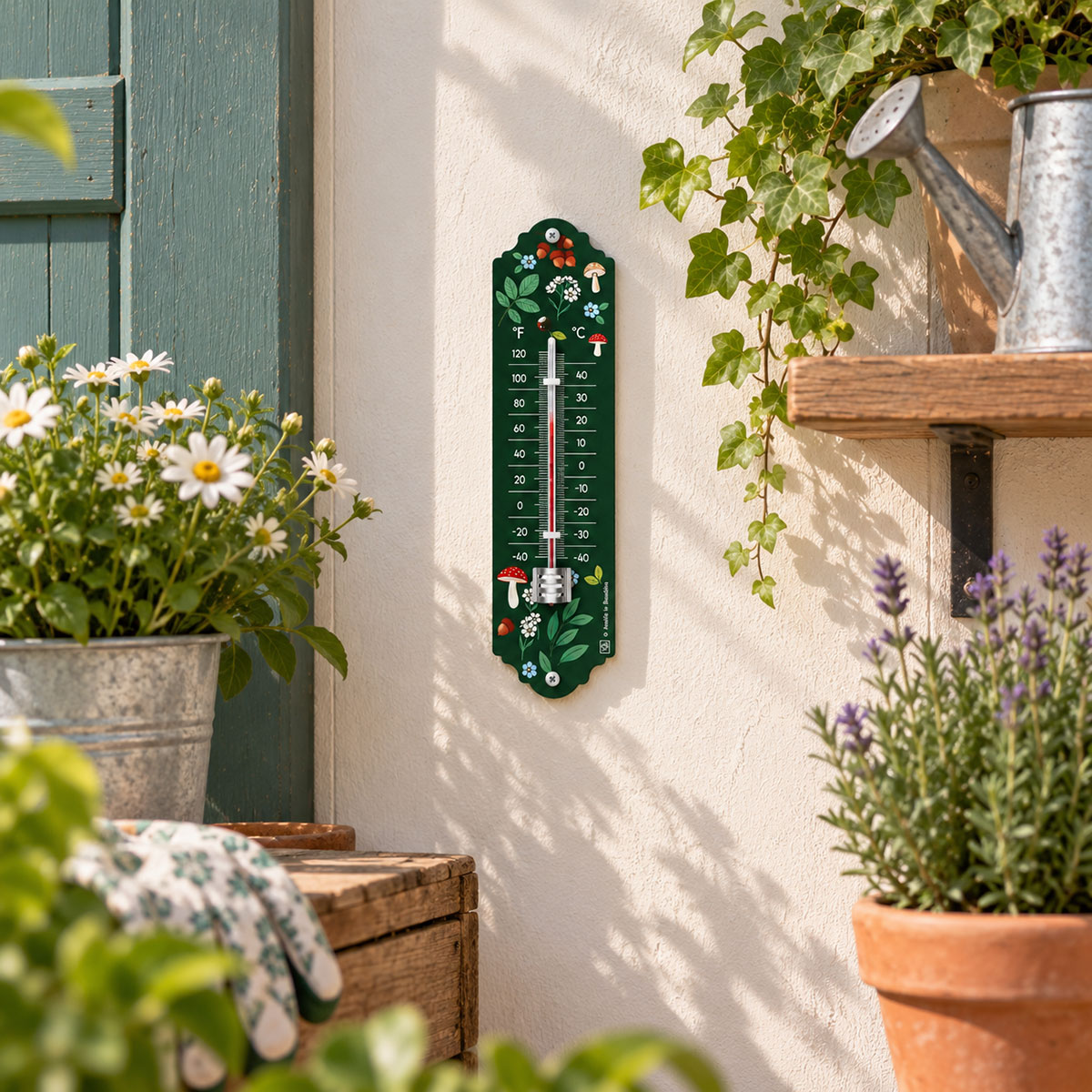 Thermom�tre mural for�t vert en m�tal 20 cm - KIUB