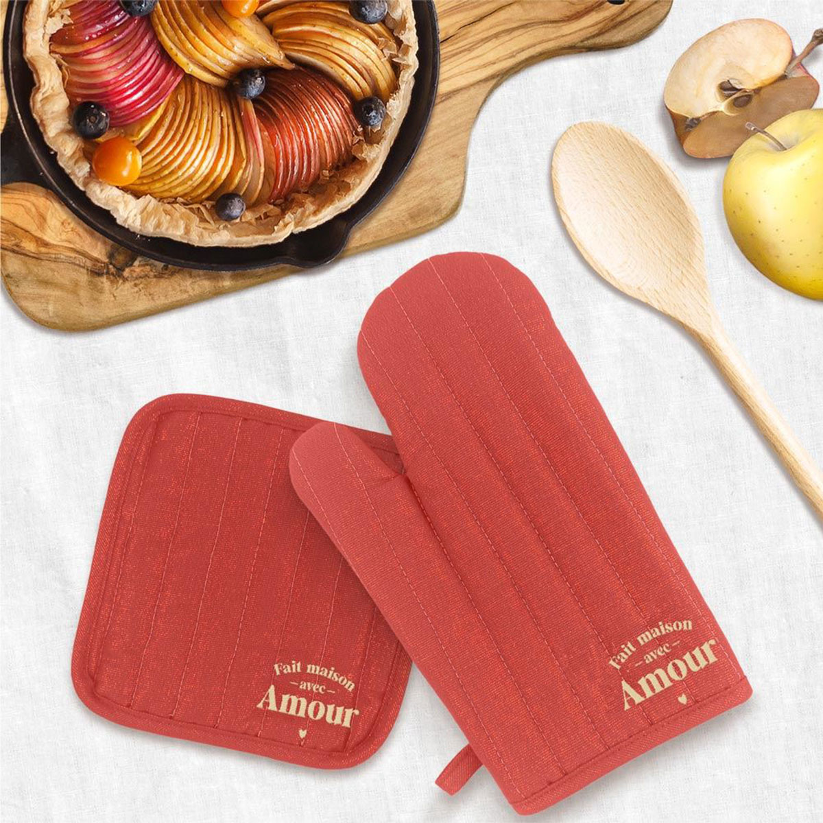 Set gant et manique de cuisine Fait maison avec Amour � Rouge pa