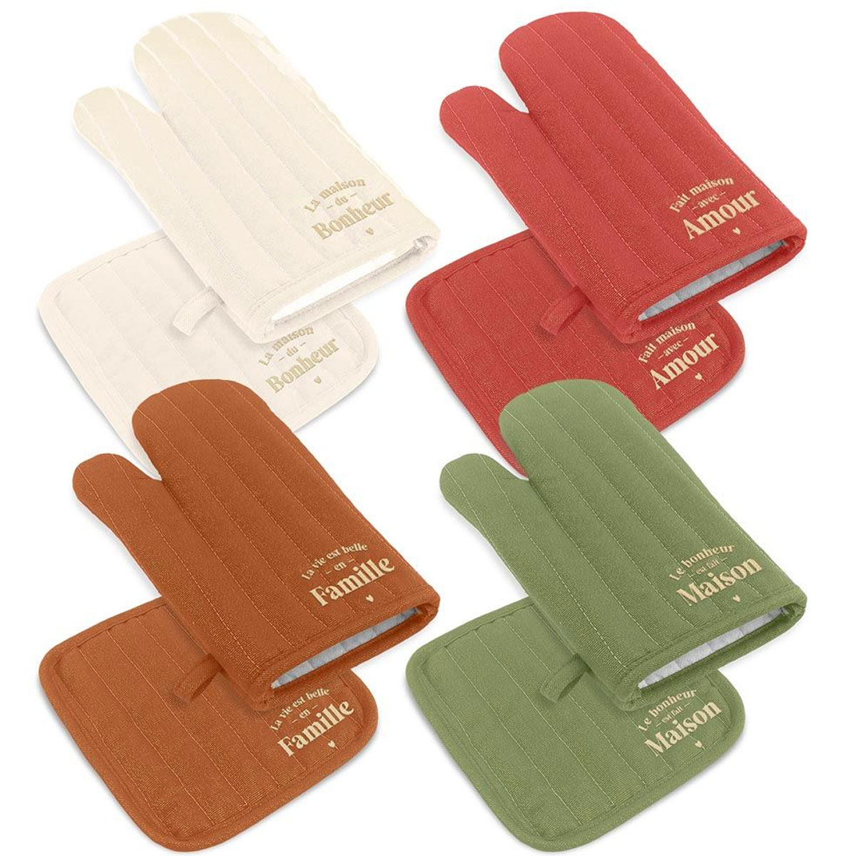 Set gant et manique de cuisine La vie est belle en famille