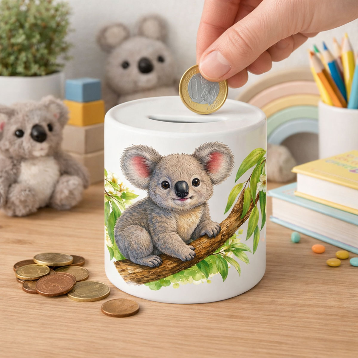 Tirelire maman et b�b� Panda en c�ramique � 9,5 cm