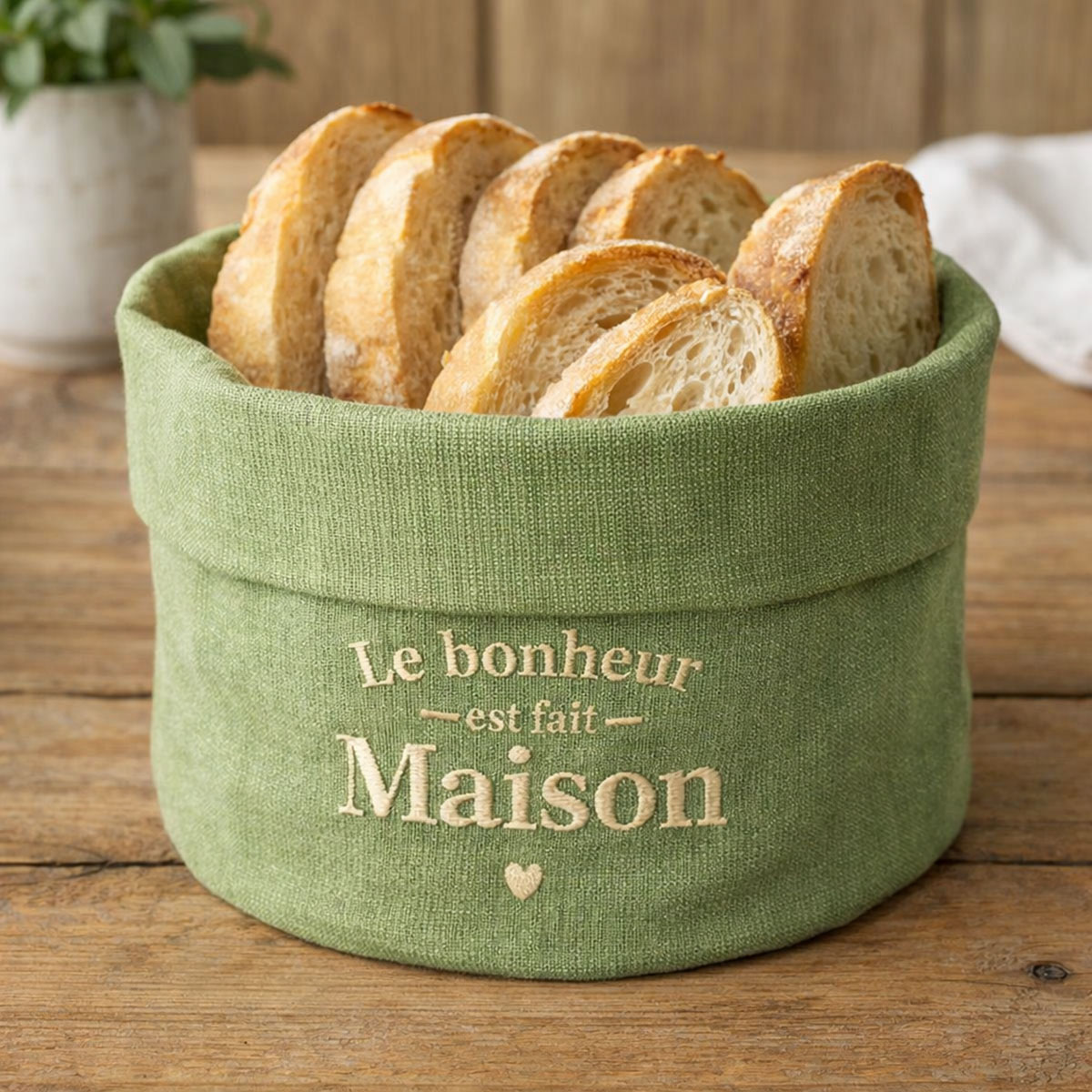 Petite corbeille � pain paillet�e brod�e Le bonheur