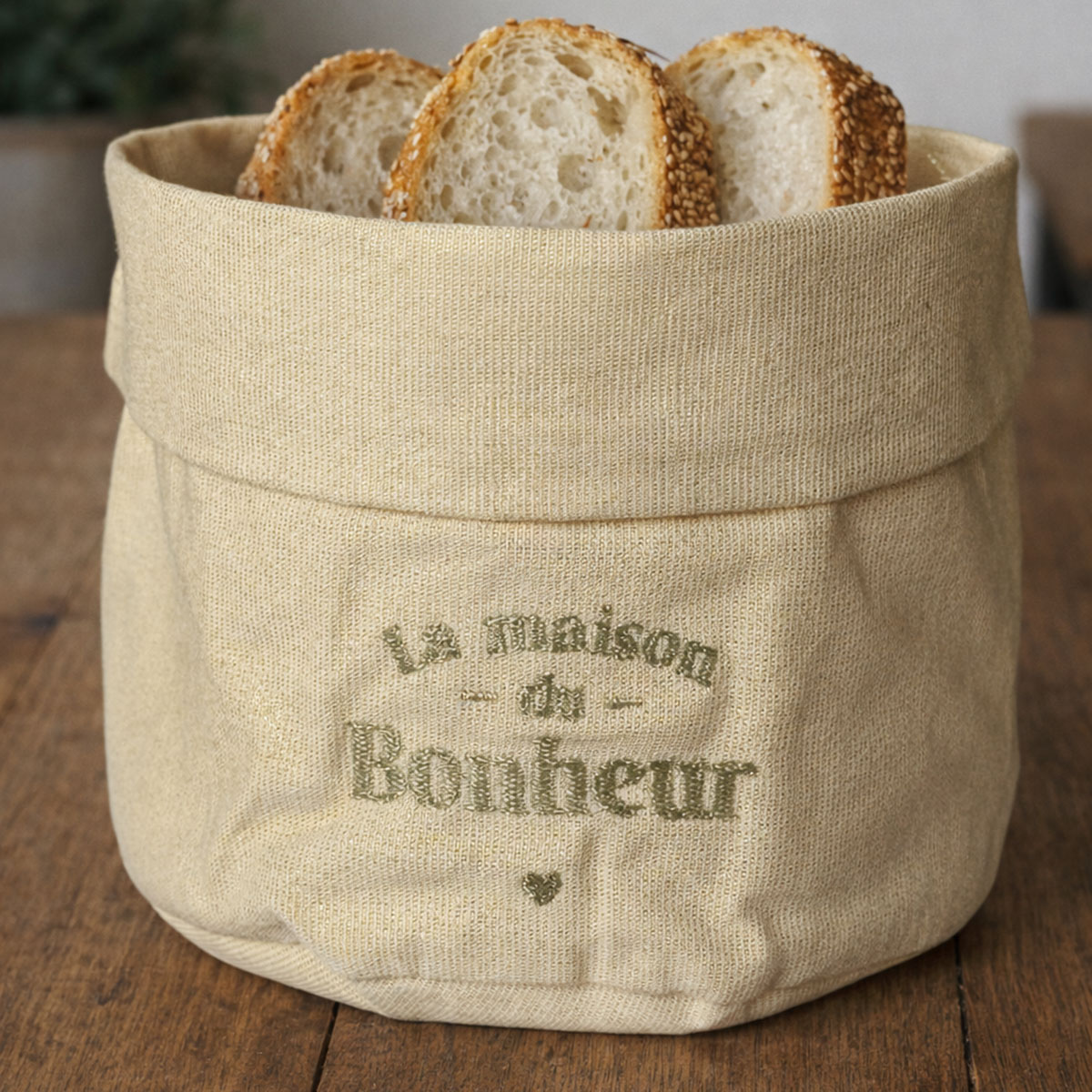 Petite corbeille � pain paillet�e brod�e La maison du bonheur