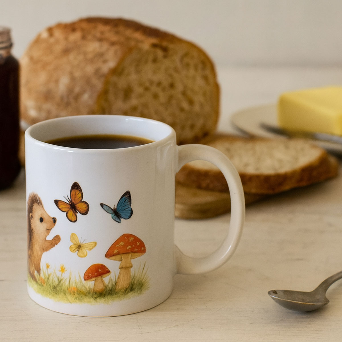 Mug en c�ramique � H�risson et papillons