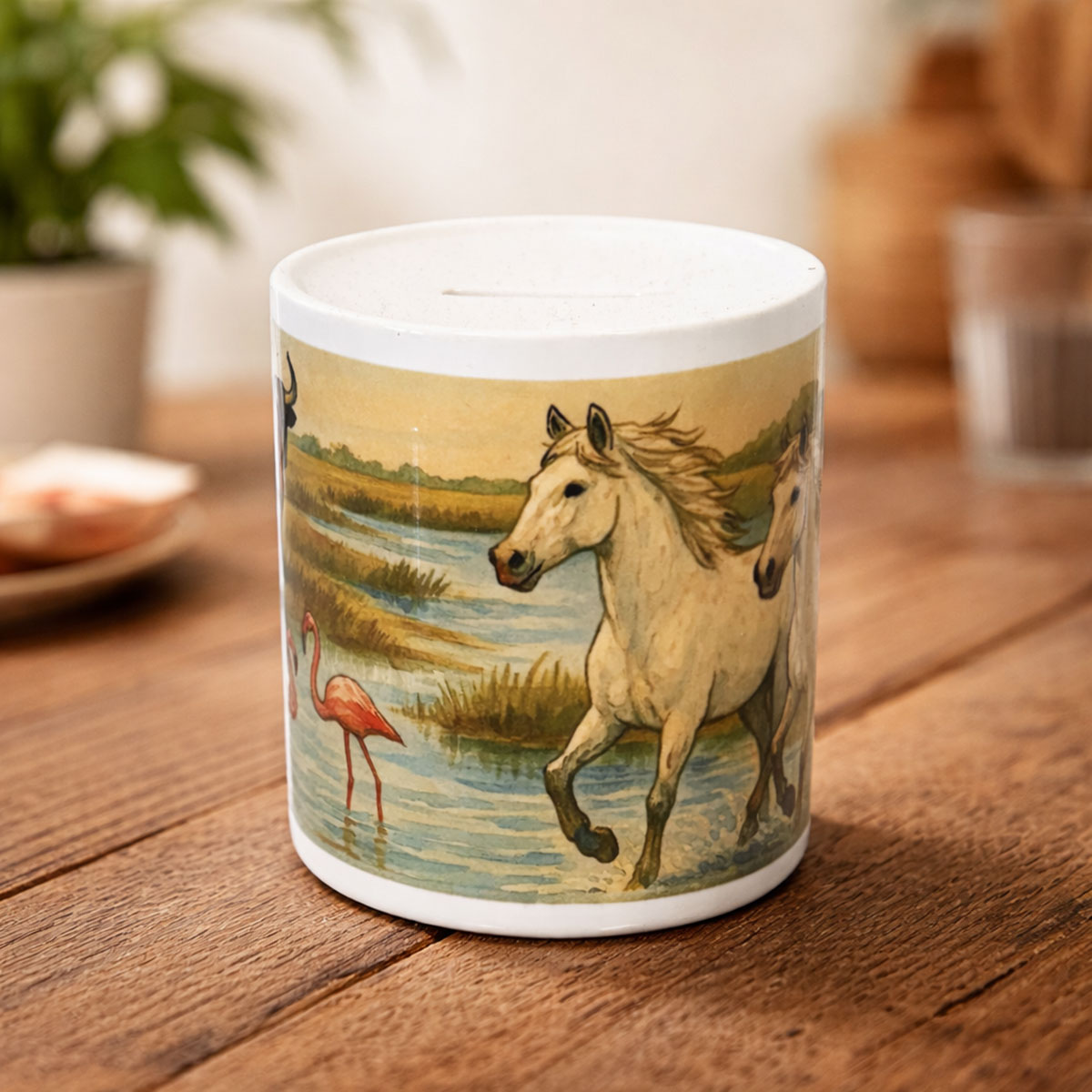 Tirelire Camargue chevaux en c�ramique � 9,5 cm