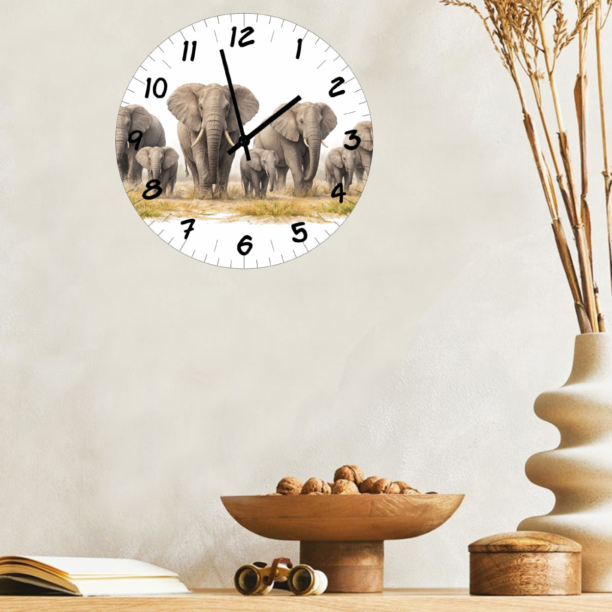 Horloge murale �l�phants en verre 29 cm