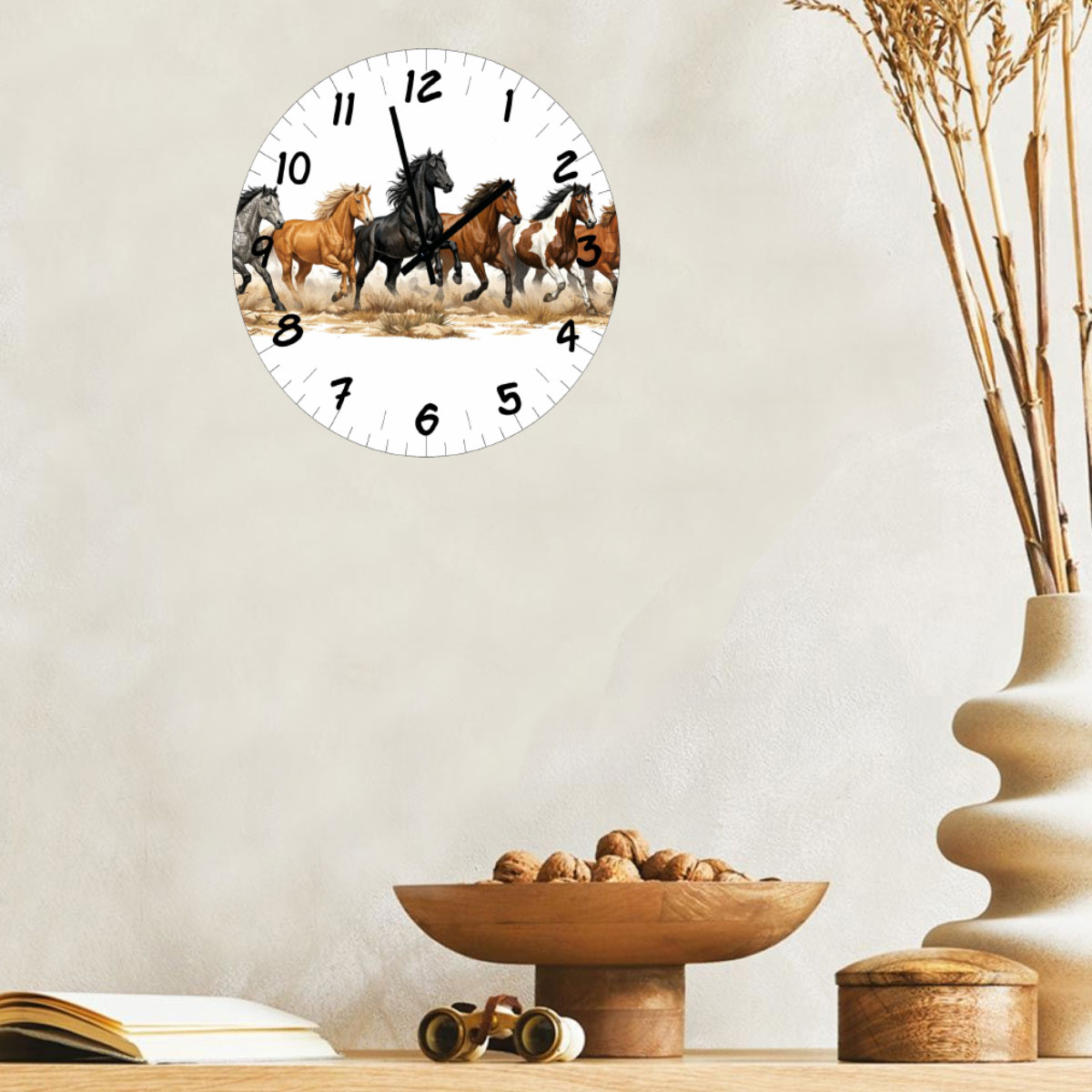 Horloge murale chevaux en verre 29 cm