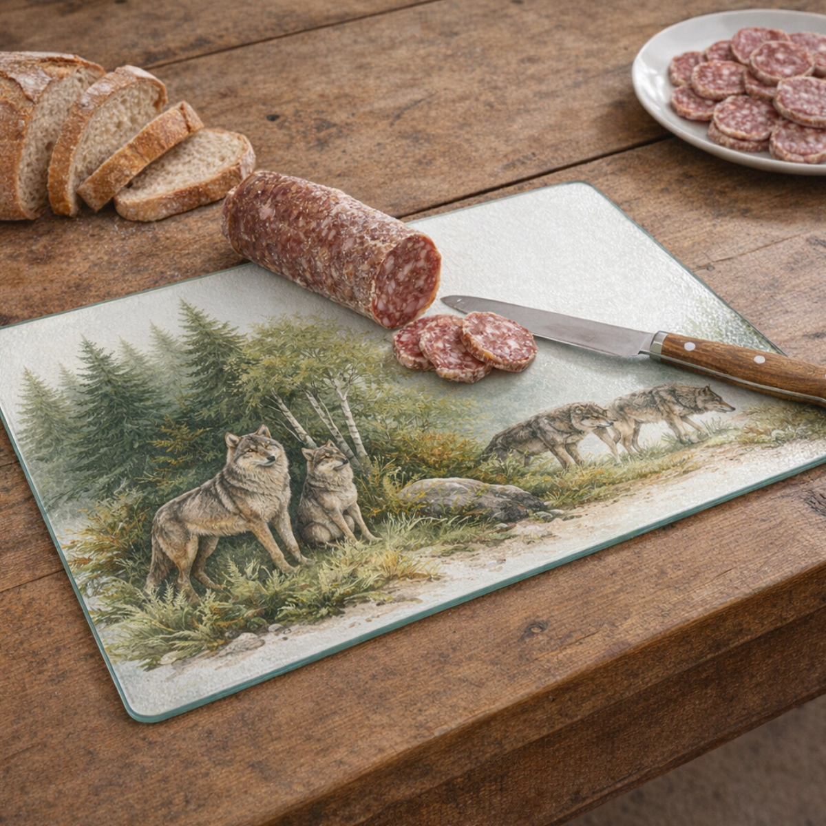 Planche � d�couper en verre Loups dans la prairie 28,5 � 20 cm