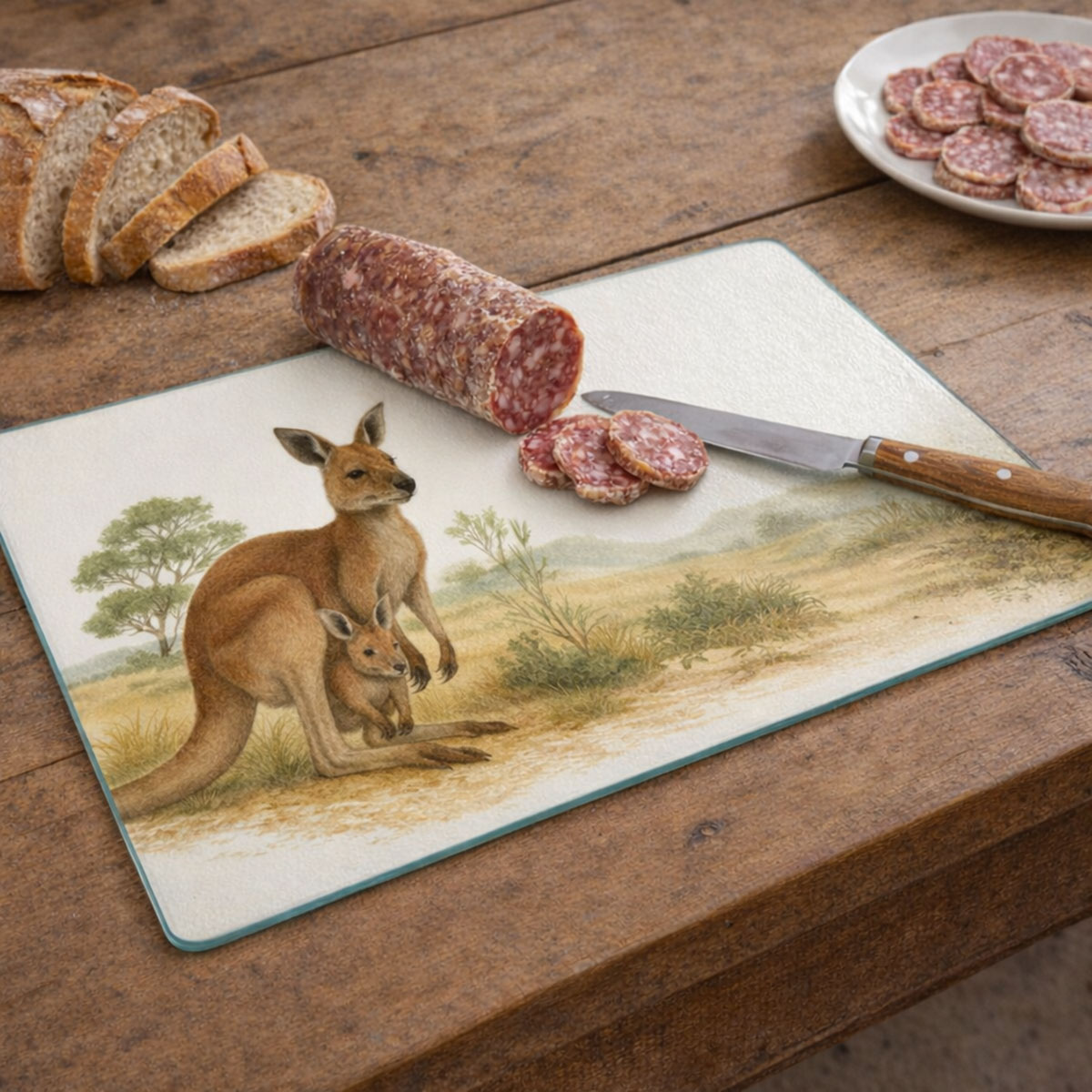 Planche � d�couper en verre Kangourou & b�b� 28,5 � 20 cm