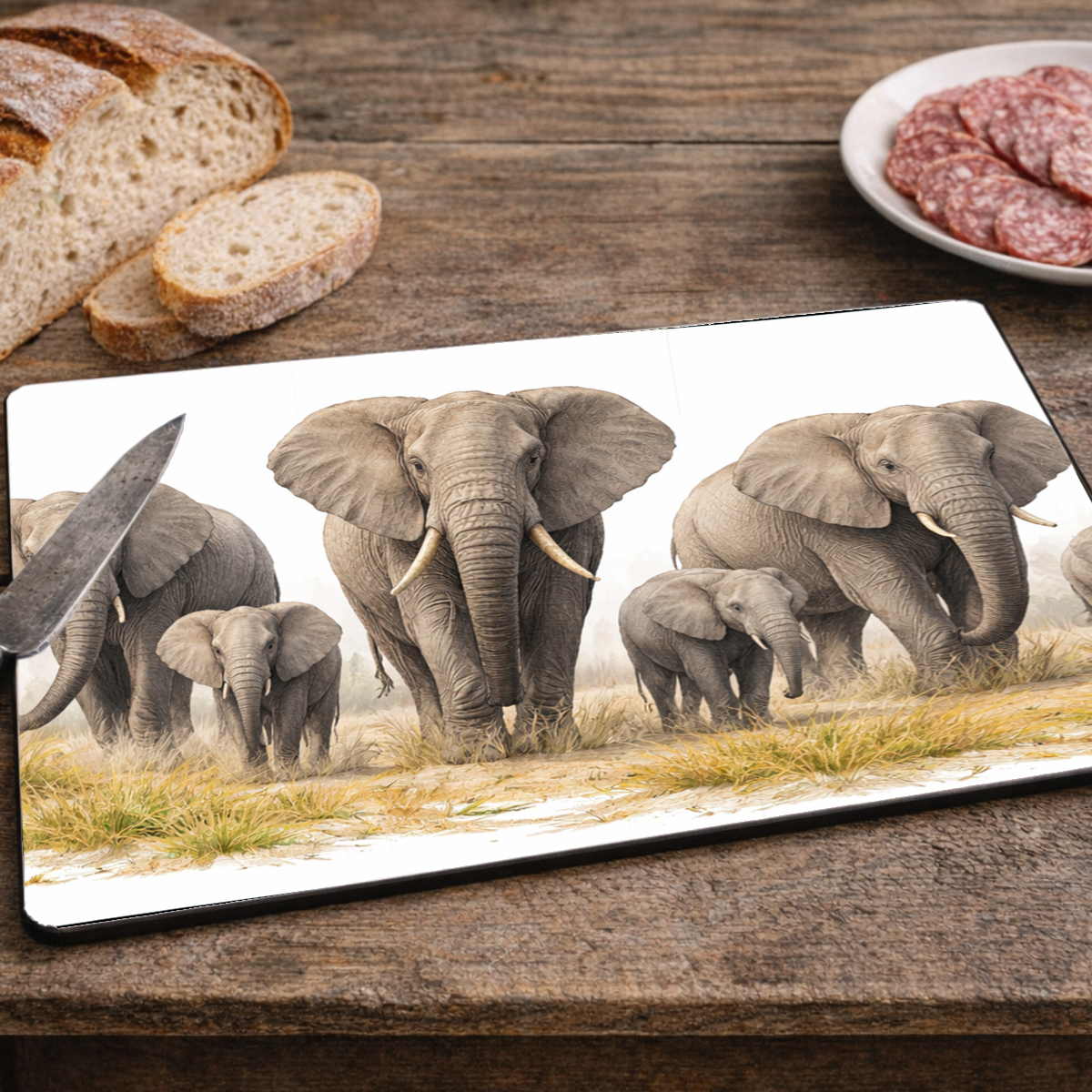 Planche � d�couper en verre �l�phants 28,5 � 20 cm