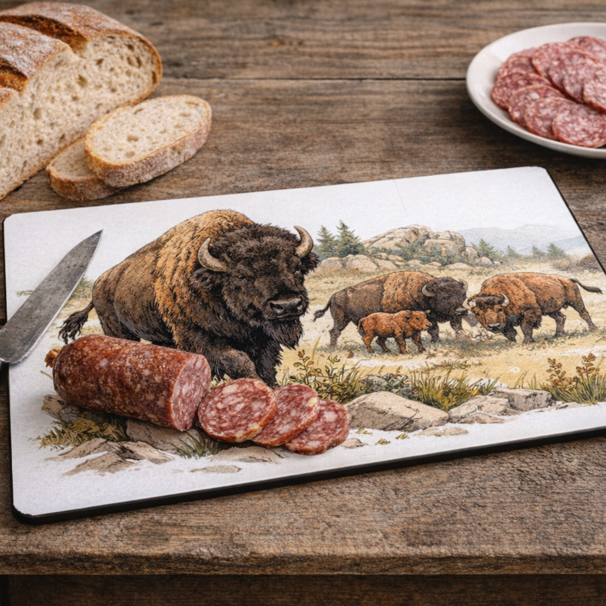 Planche � d�couper en verre bisons 28,5 � 20 cm