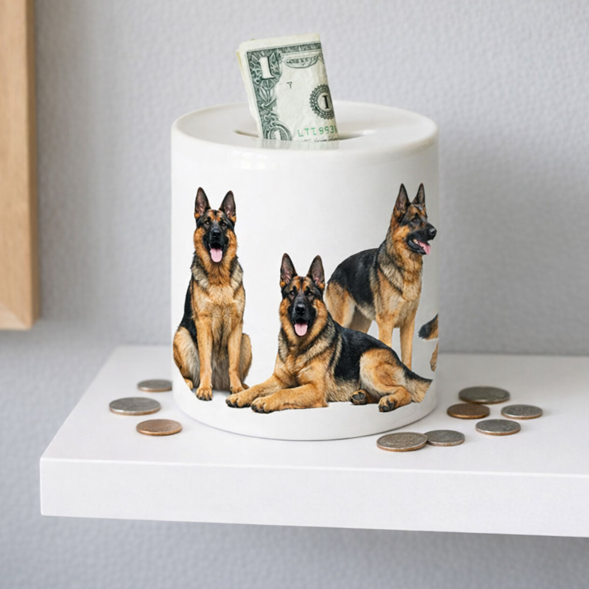 Tirelire bergers allemands en c�ramique 9,5 cm