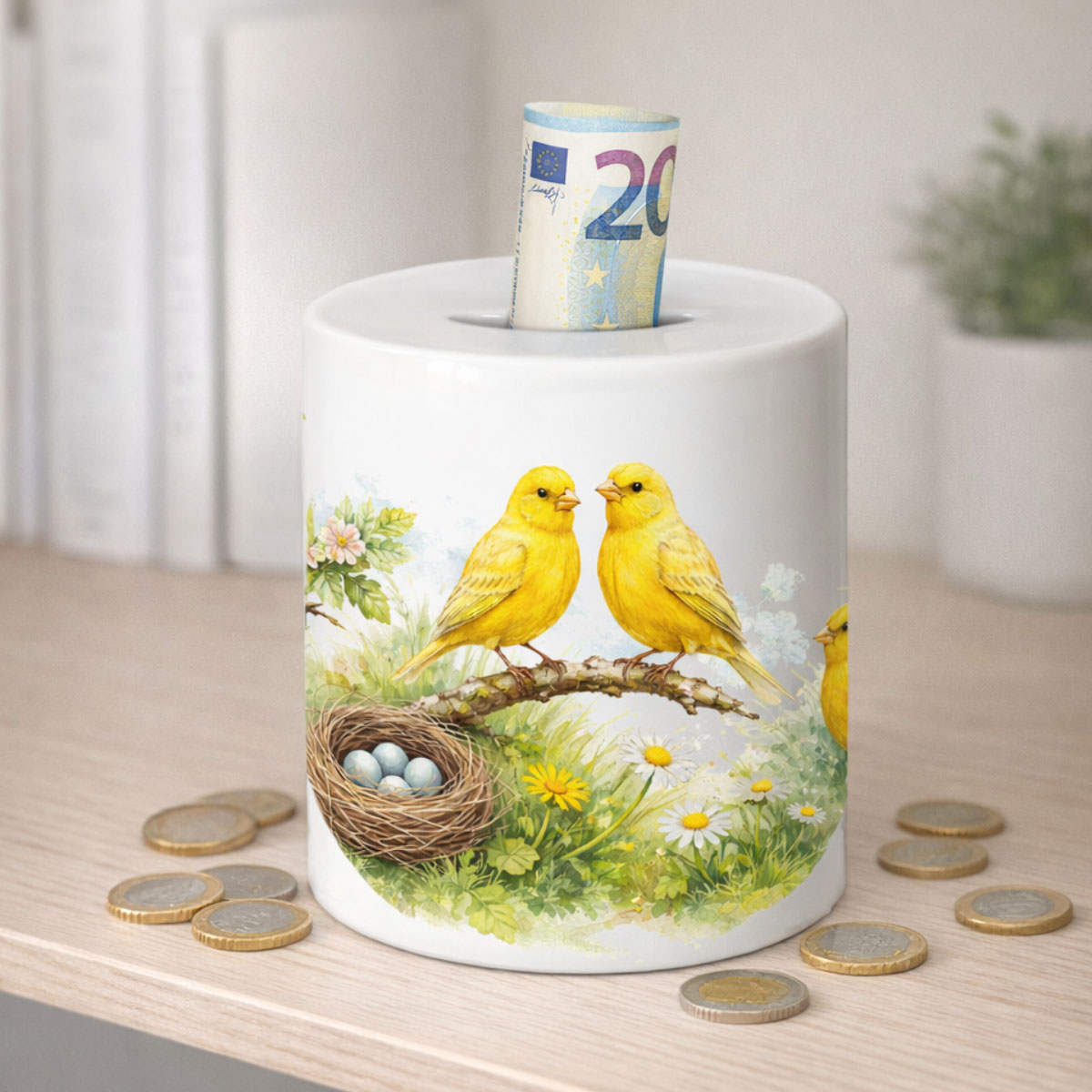 Tirelire Canaris en c�ramique 9,5 cm