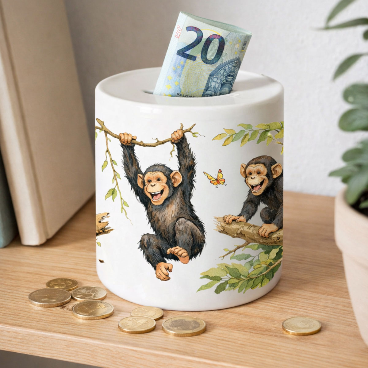 Tirelire Chimpanz�s en c�ramique 9,5 cm