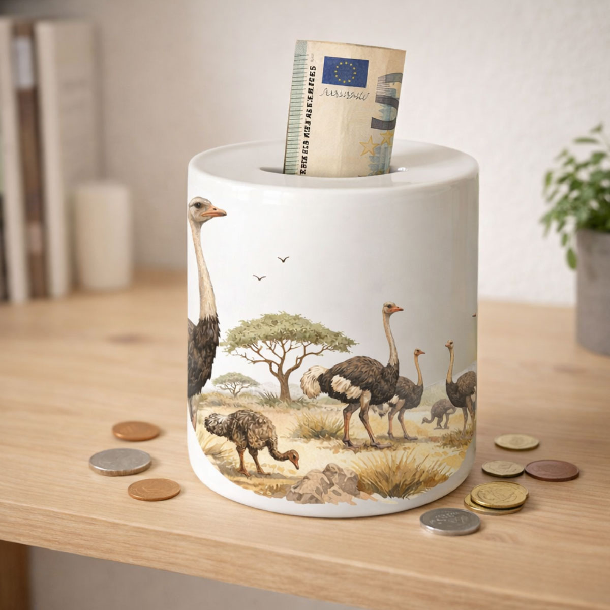 Tirelire autruche dans la savane en c�ramique 9,5 cm