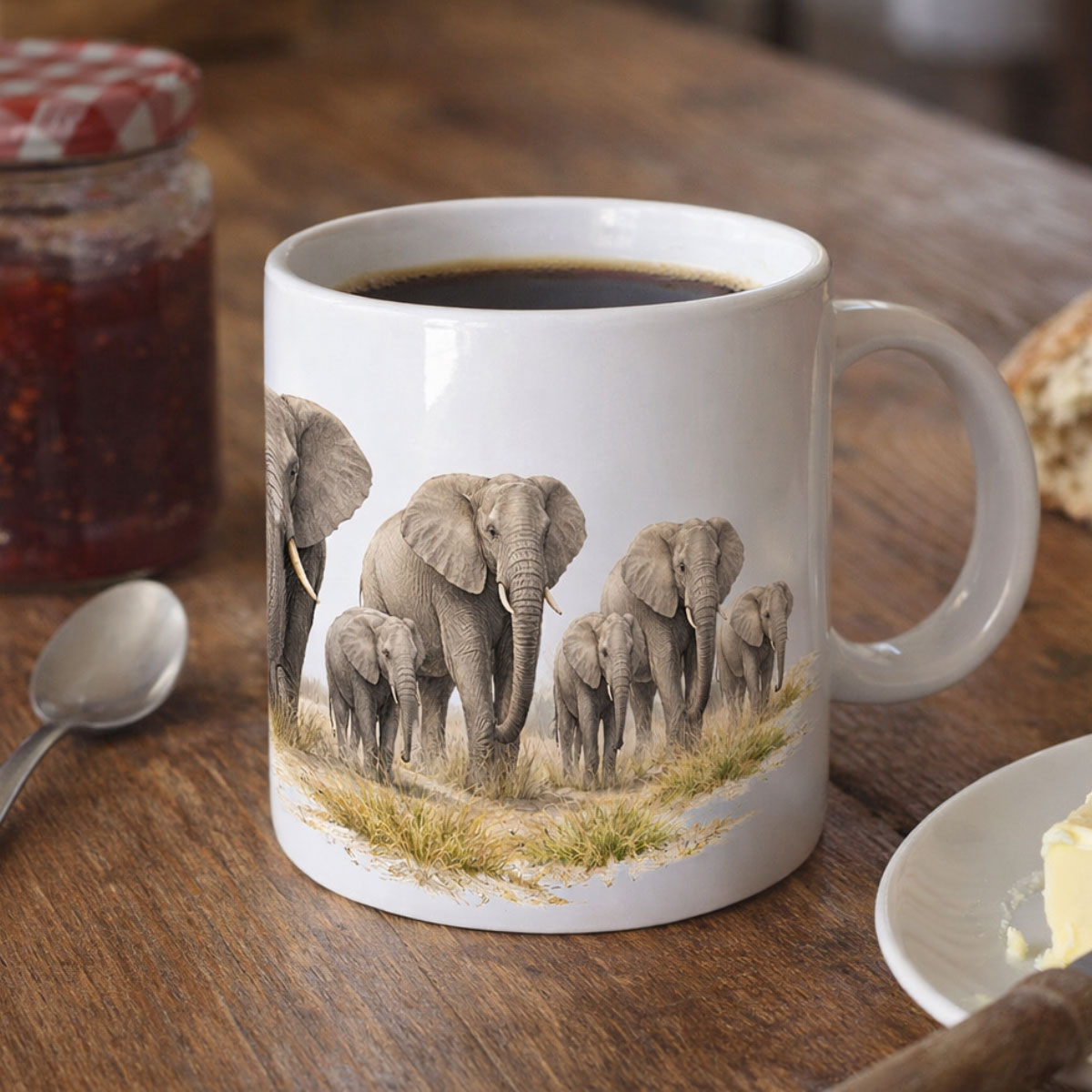 Mug en c�ramique �  El�phants dans la savane � Cbkr�ation