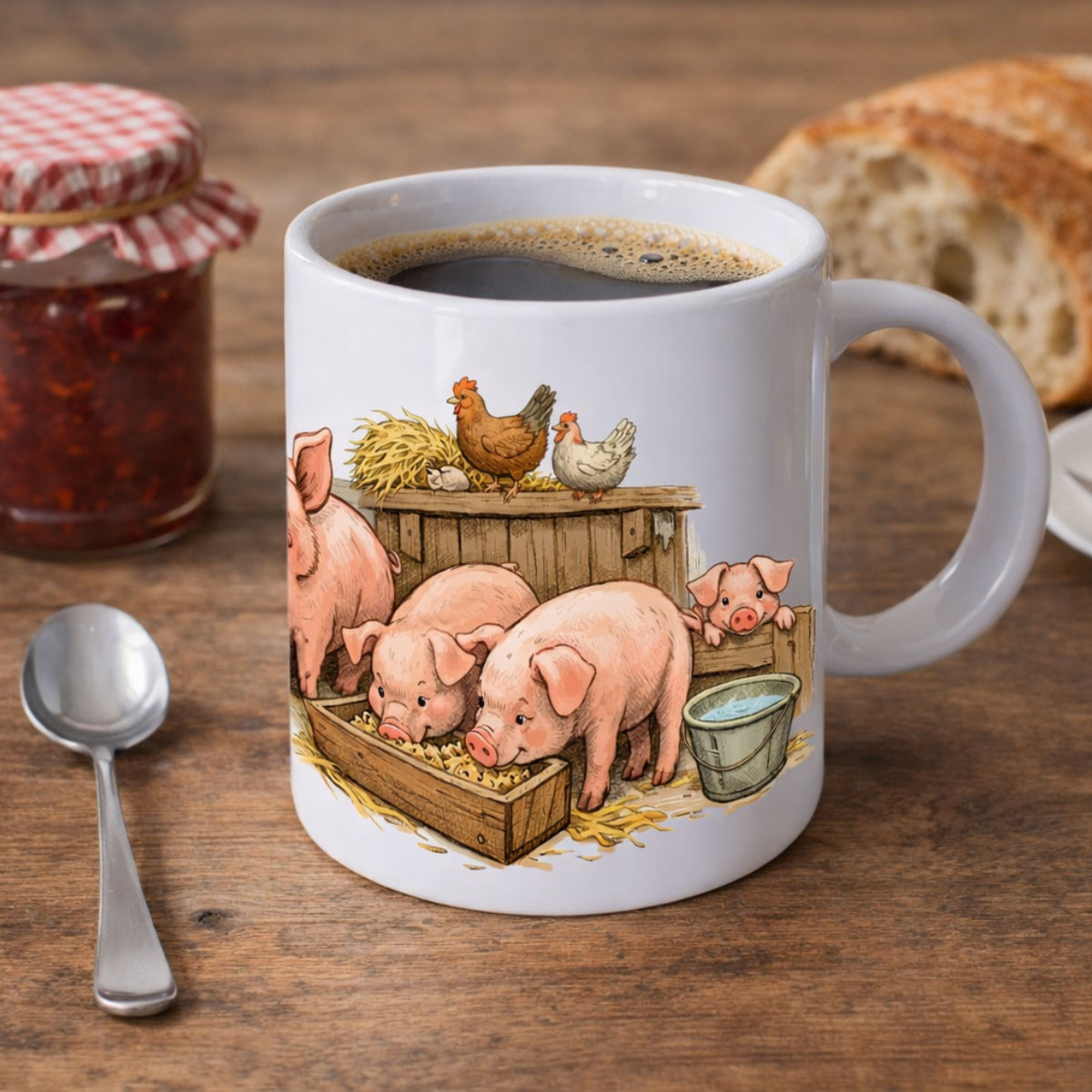 Mug en c�ramique � cochon dans l'�table