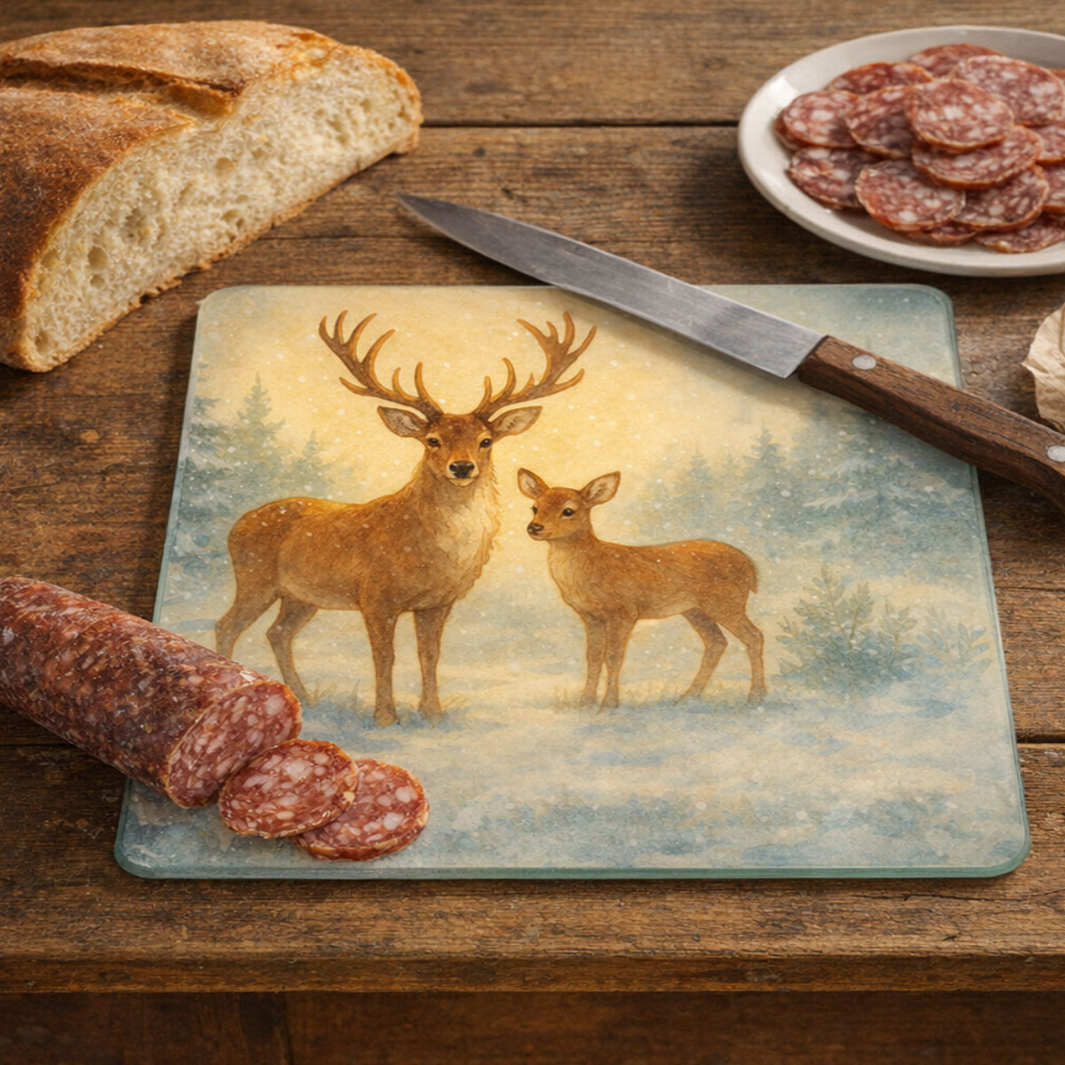 Planche � d�couper verre cerfs  28,5 x 20 cm