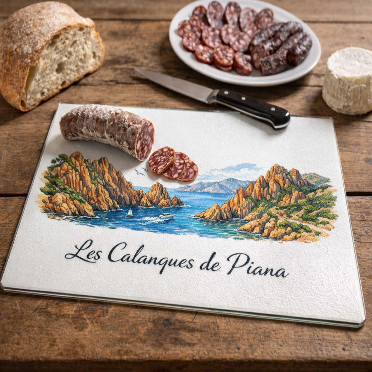 Planche � d�couper verre les calanques de piana 28,5 x 20 cm