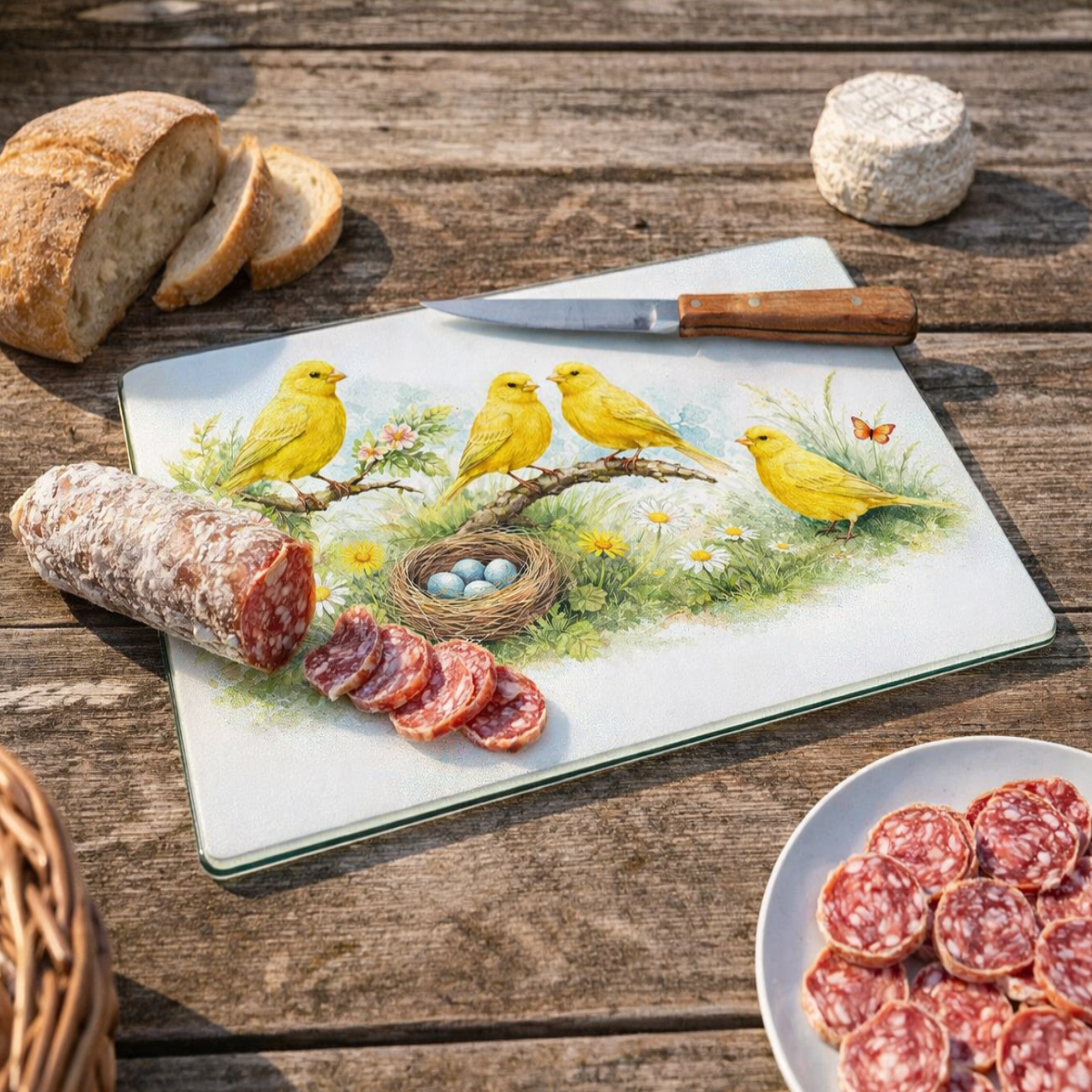 Planche � d�couper en verre canaris  28,5 x 20 cm