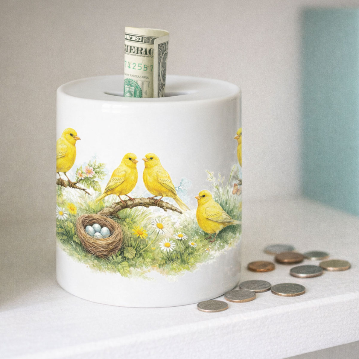 Tirelire Canaris en c�ramique 9,5 cm