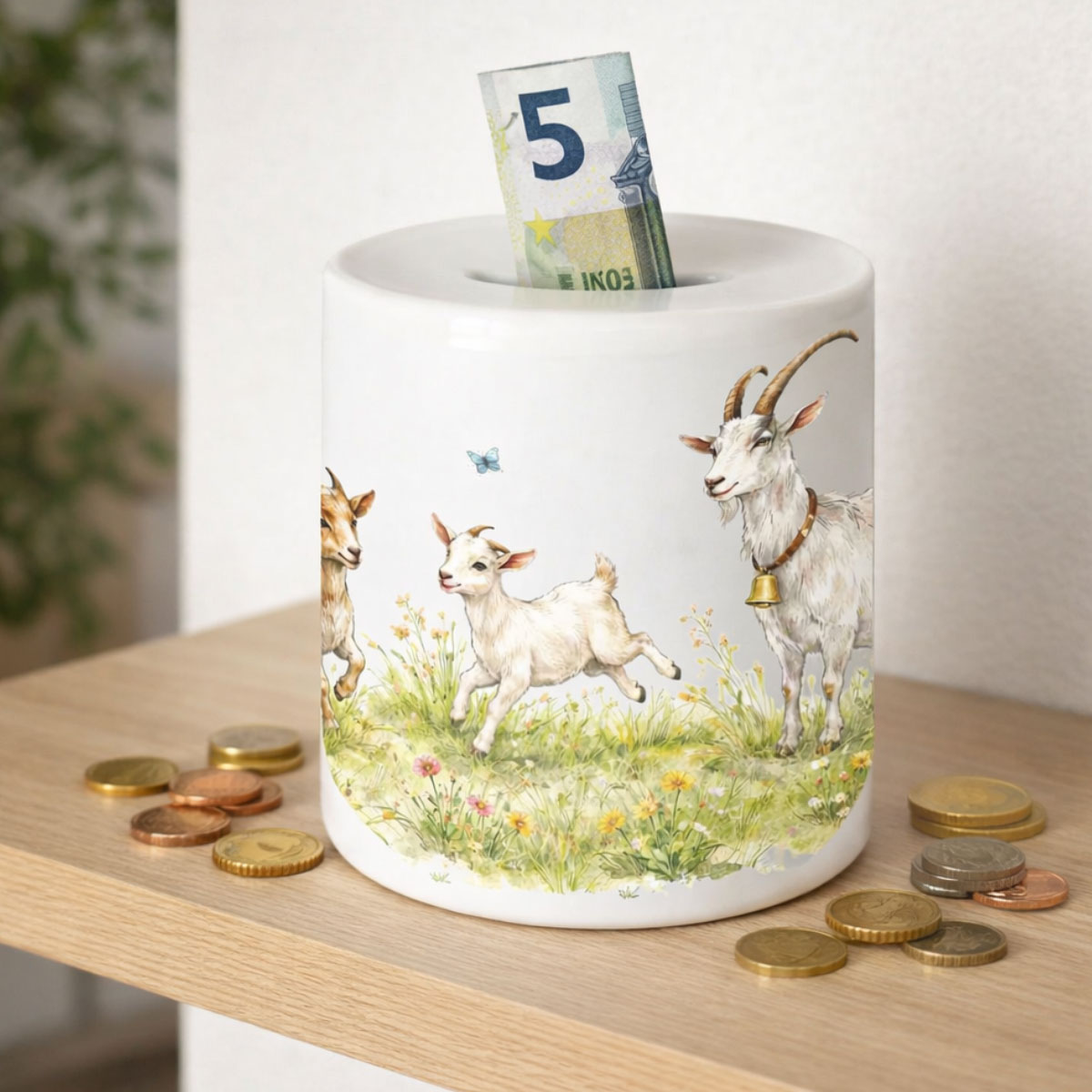 Tirelire ch�vres en c�ramique 9,5 cm