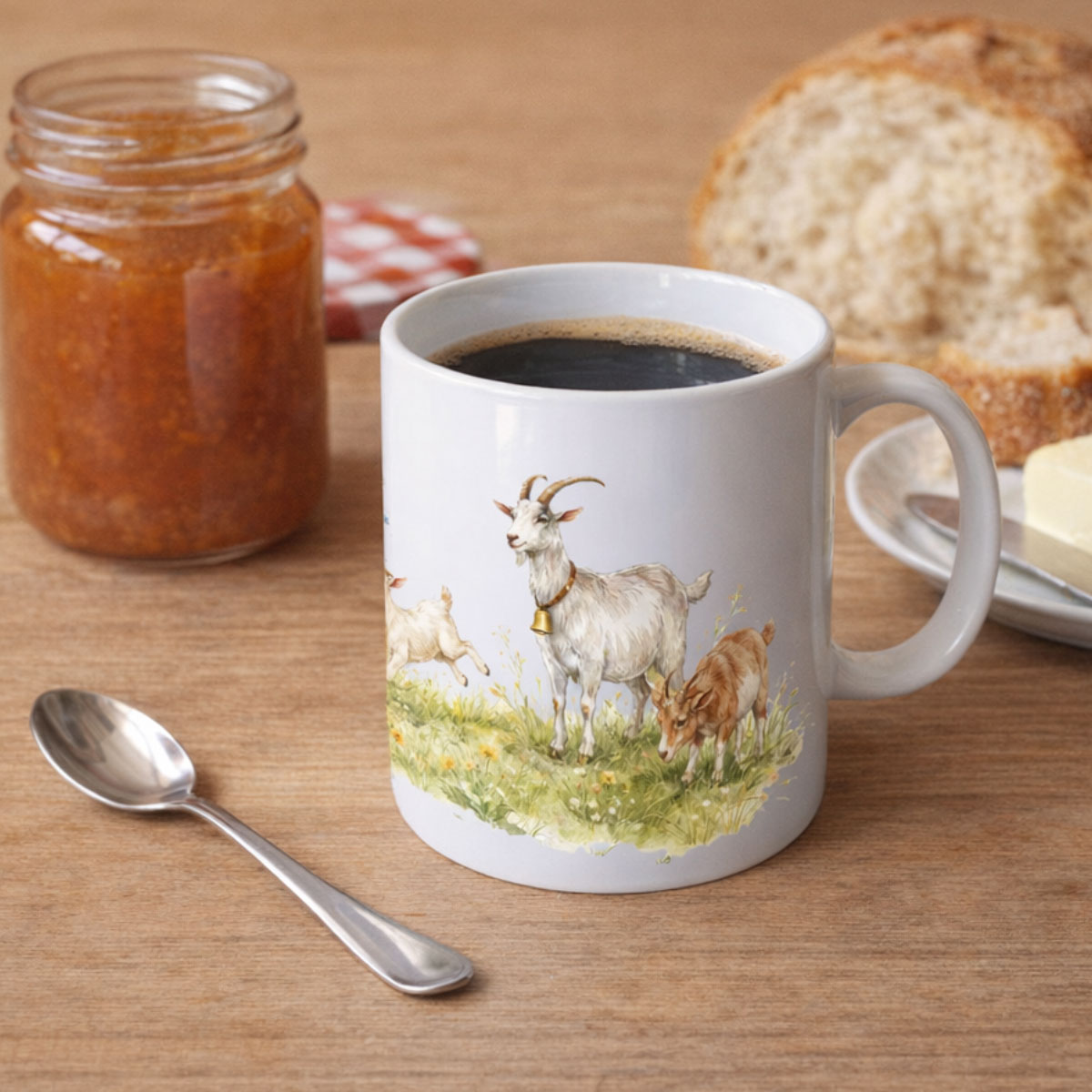 Mug en c�ramique �  ch�vres dans la prairie � CBKr�ation