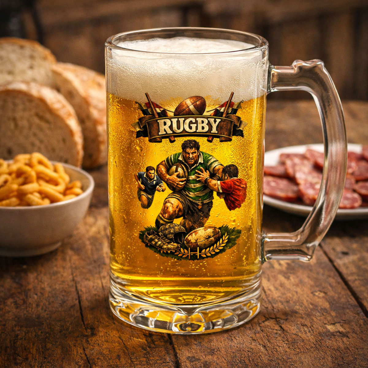 Chope � bi�re rugby logo 470 ml  Verre � bi�re imprim� en France