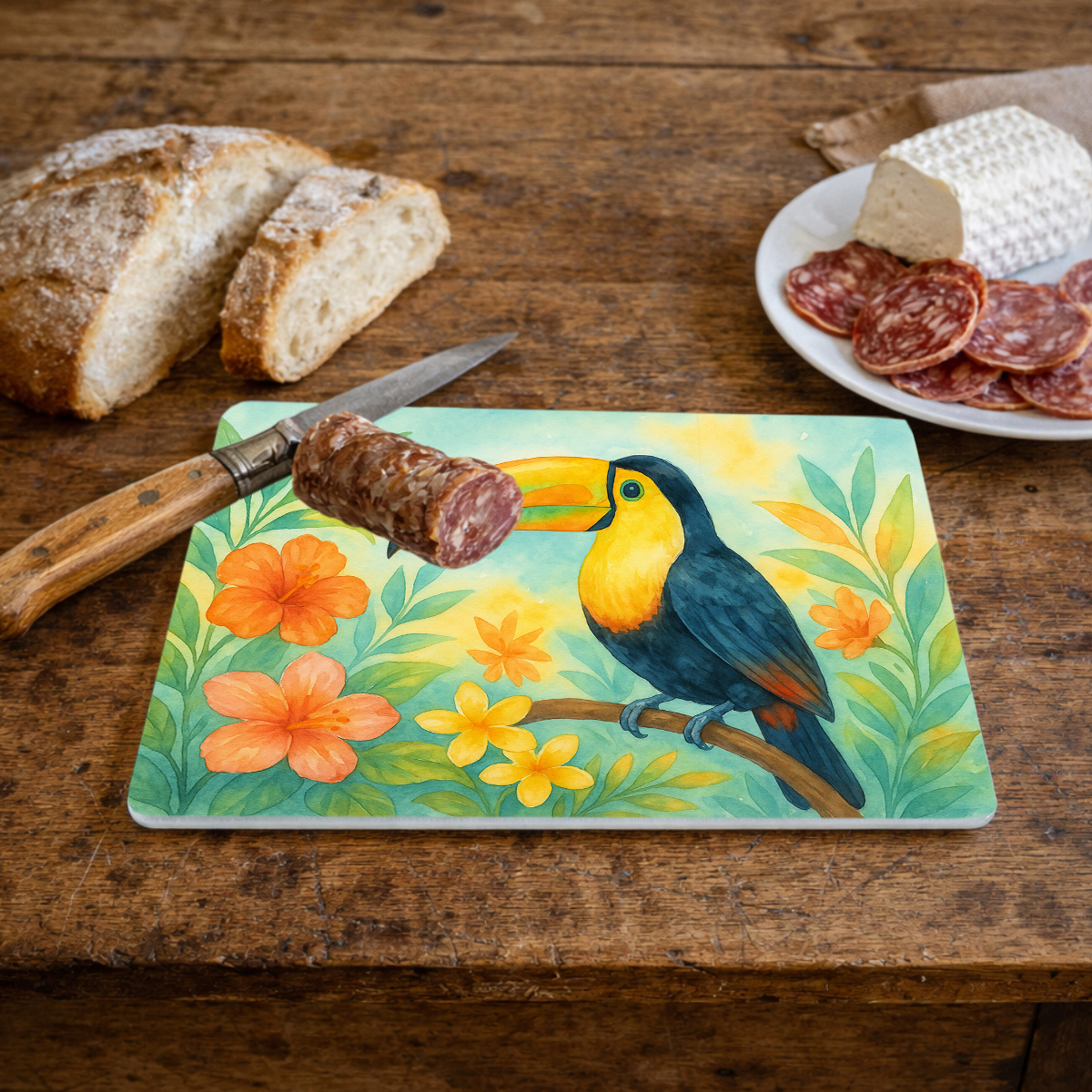 Planche � d�couper en verre toucan 28,5 x 20 cm