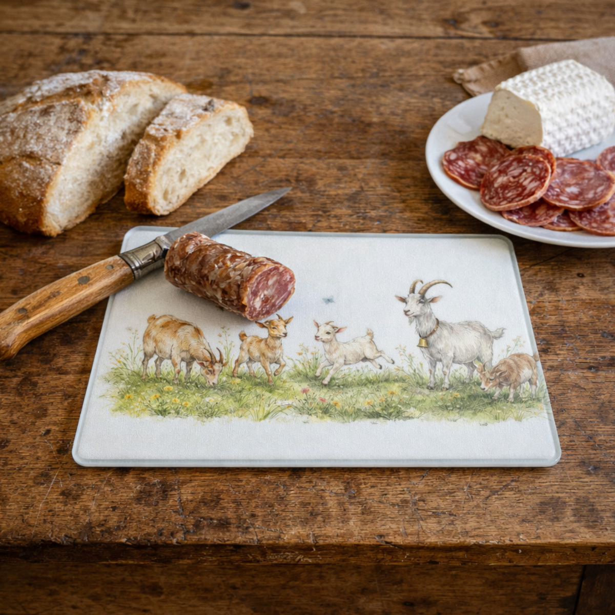 Planche � d�couper en verre ch�vres 28,5 � 20 cm