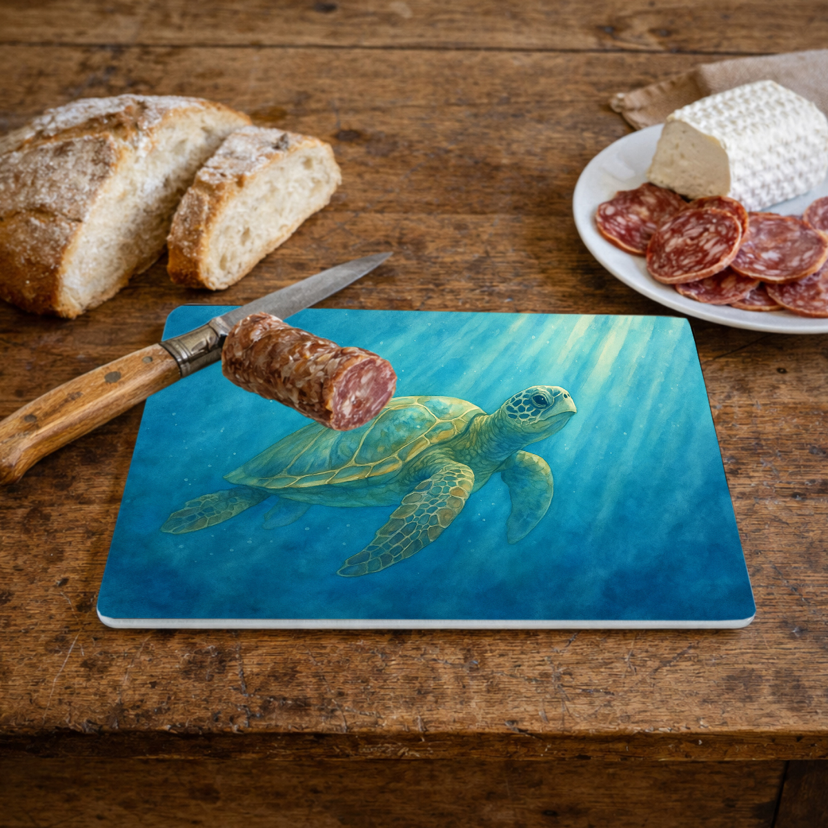 Planche � d�couper en verre tortue marine 28,5 x 20 cm