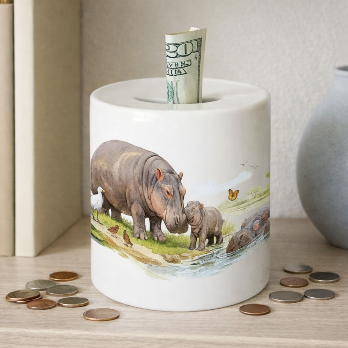 Tirelire les hippopotames en c�ramique 9,5 cm Cbkr�ation