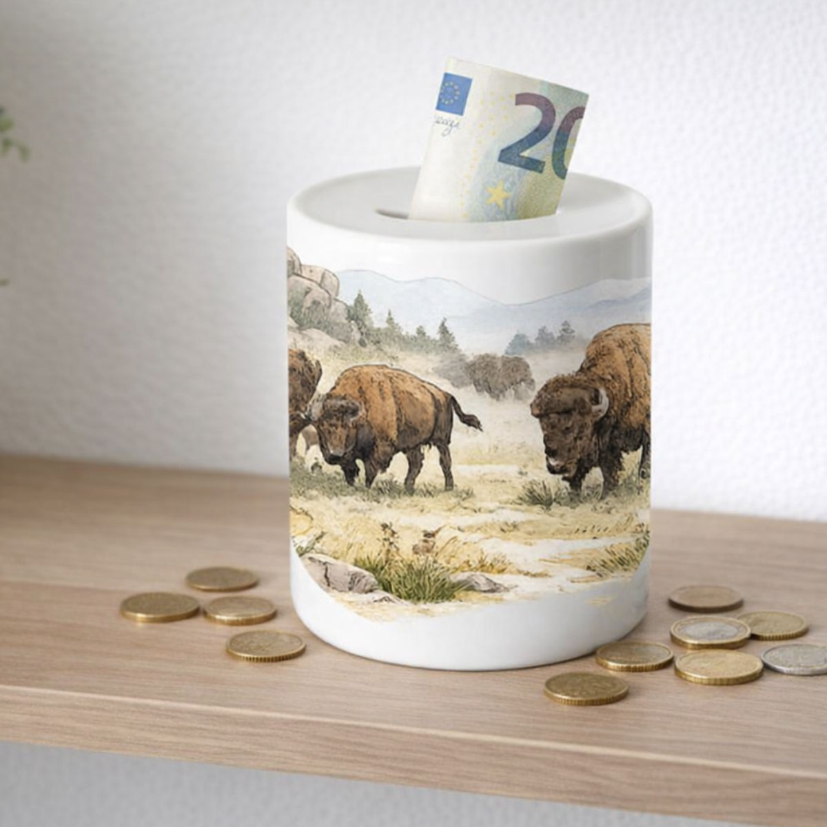 Tirelire les bisons en c�ramique 9,5 cm Cbkr�ation