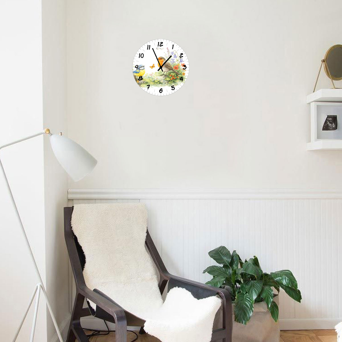 Horloge murale en verre oiseaux et jardin 29 cm