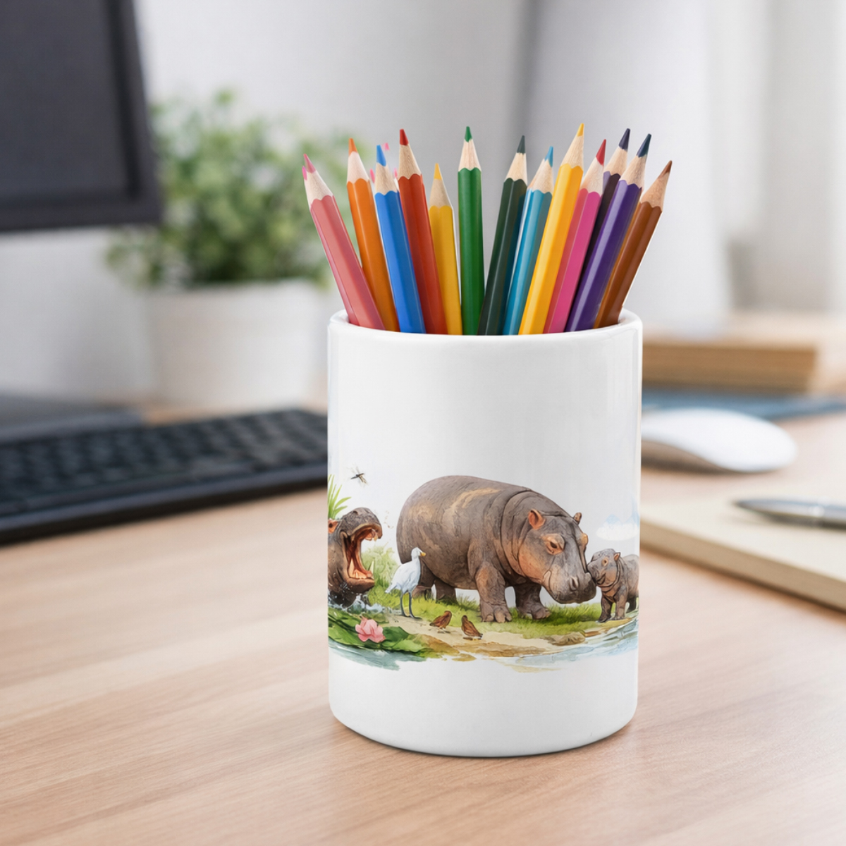 Pot � crayons en c�ramique hippopotames Cbkr�ation